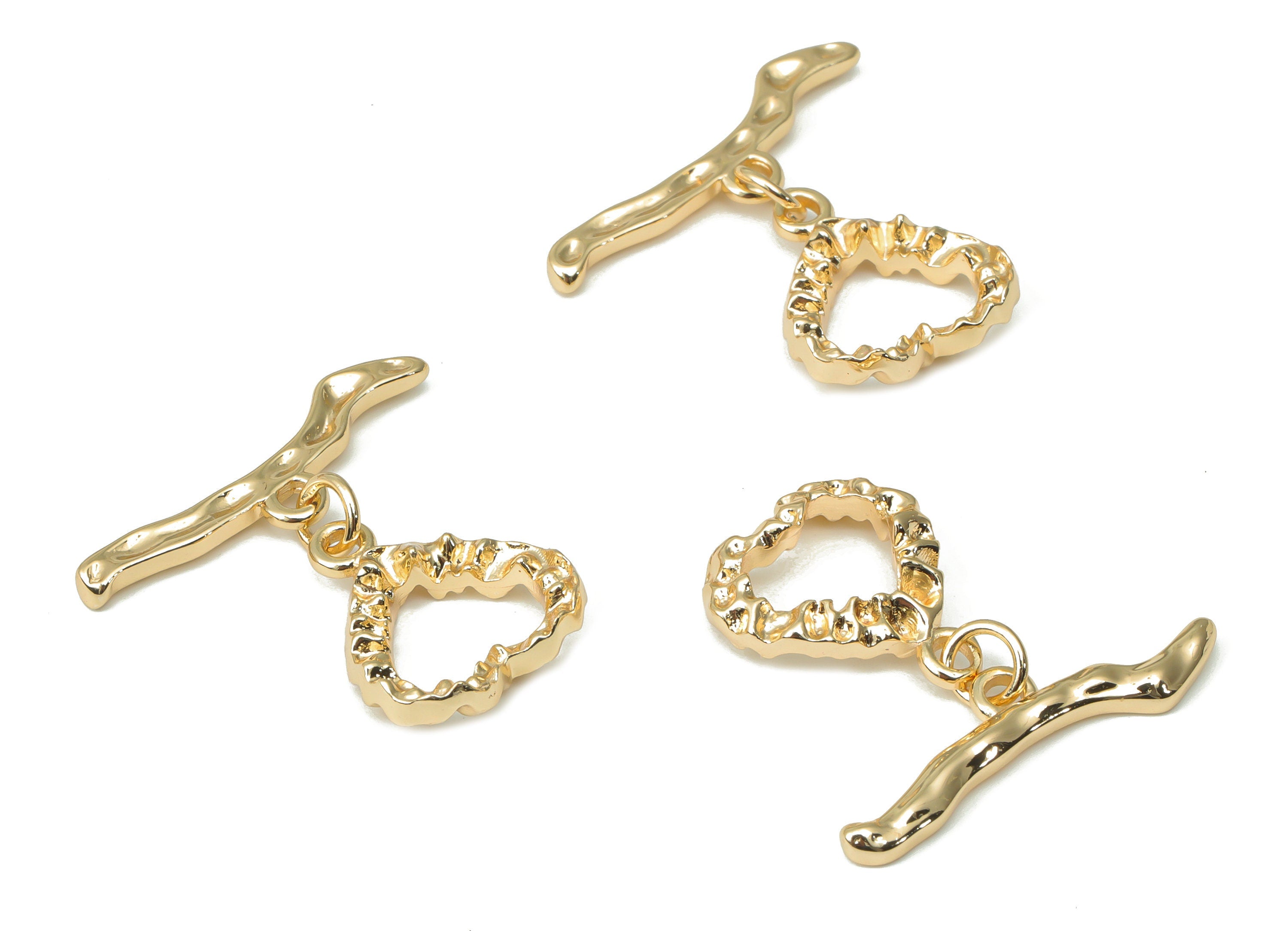 Brass Hammered Heart Toggle Clasp – Gold Heart Toggle Clasp - 18K Real Gold Plated Brass – Jewelry Supplies - 26.27x24.61x2.03mm - RGP4509 - DOMEDBAZAAR