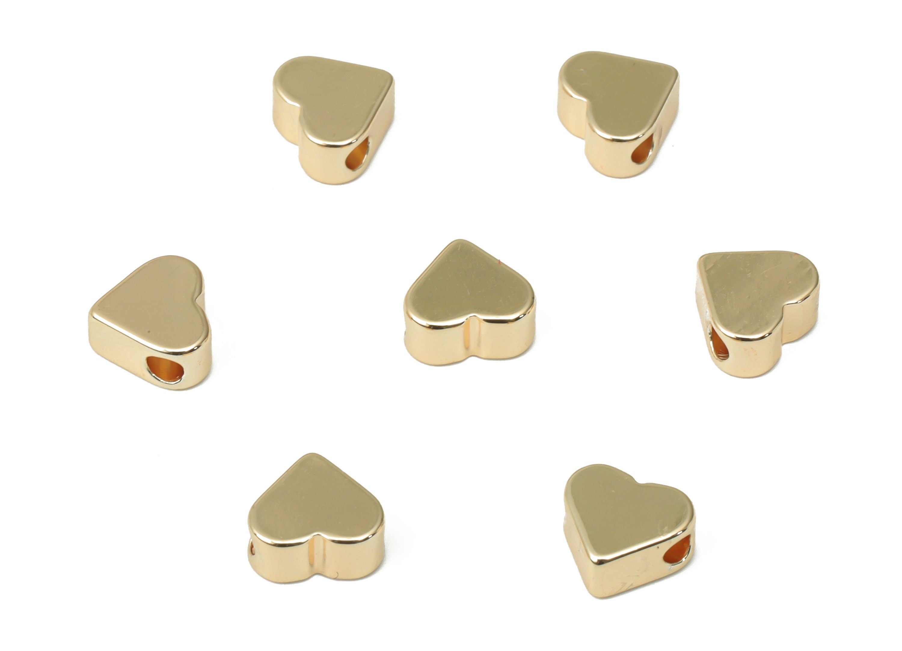 Gold Heart Beads – Brass Heart Spacer Beads – Bracelet Beads - 18K Real Gold Plated Brass - Jewelry Making - 6.9x6.3x3.18mm - RGP4464 - DOMEDBAZAAR