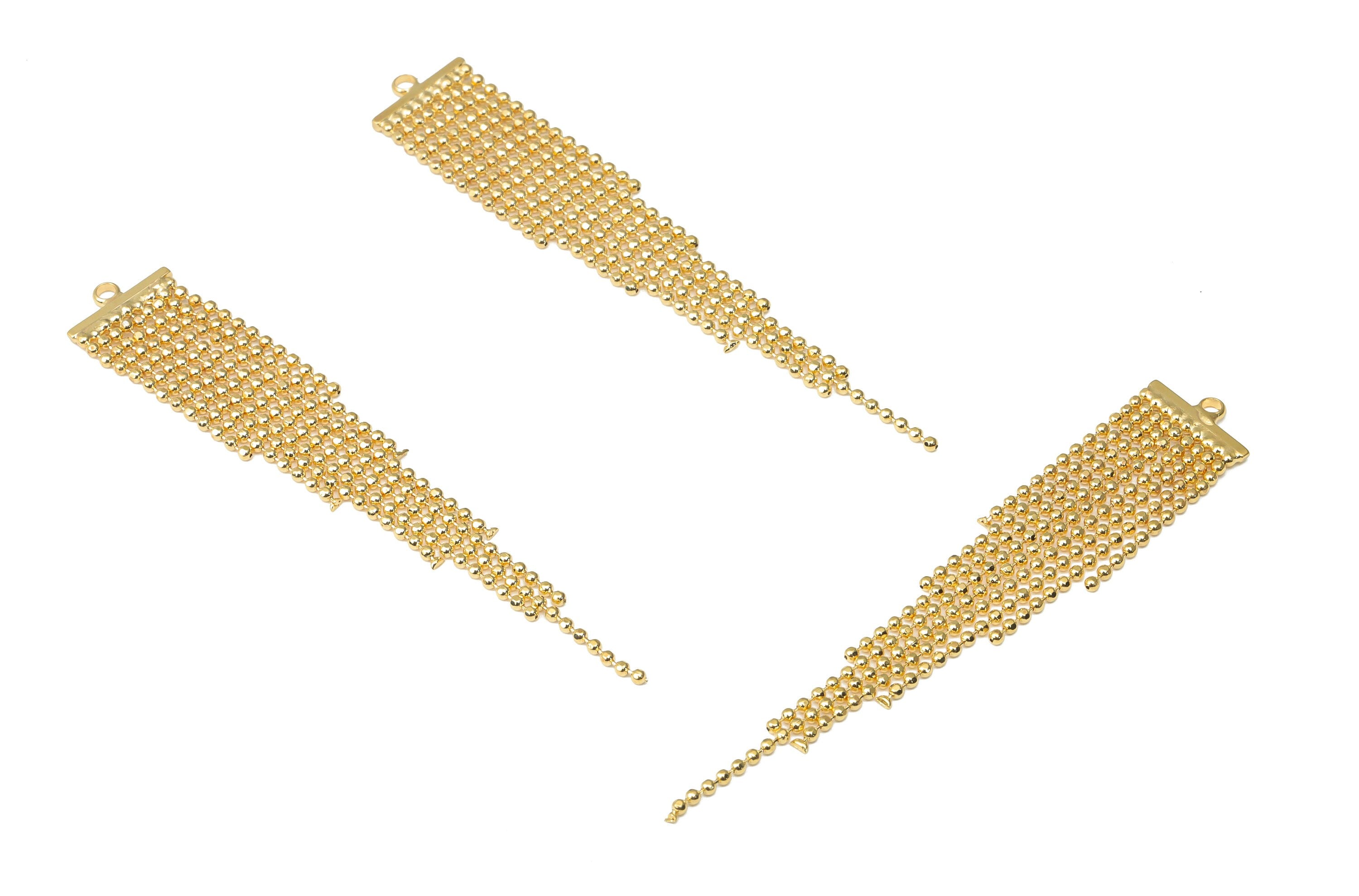 Brass Ball Chain Tassel Earring Charms - Gold Chain Earrings – 18K Real Gold Plated Brass - Jewelry Supplies - 60.66x11.1x1.09mm - RGP4476 - DOMEDBAZAAR