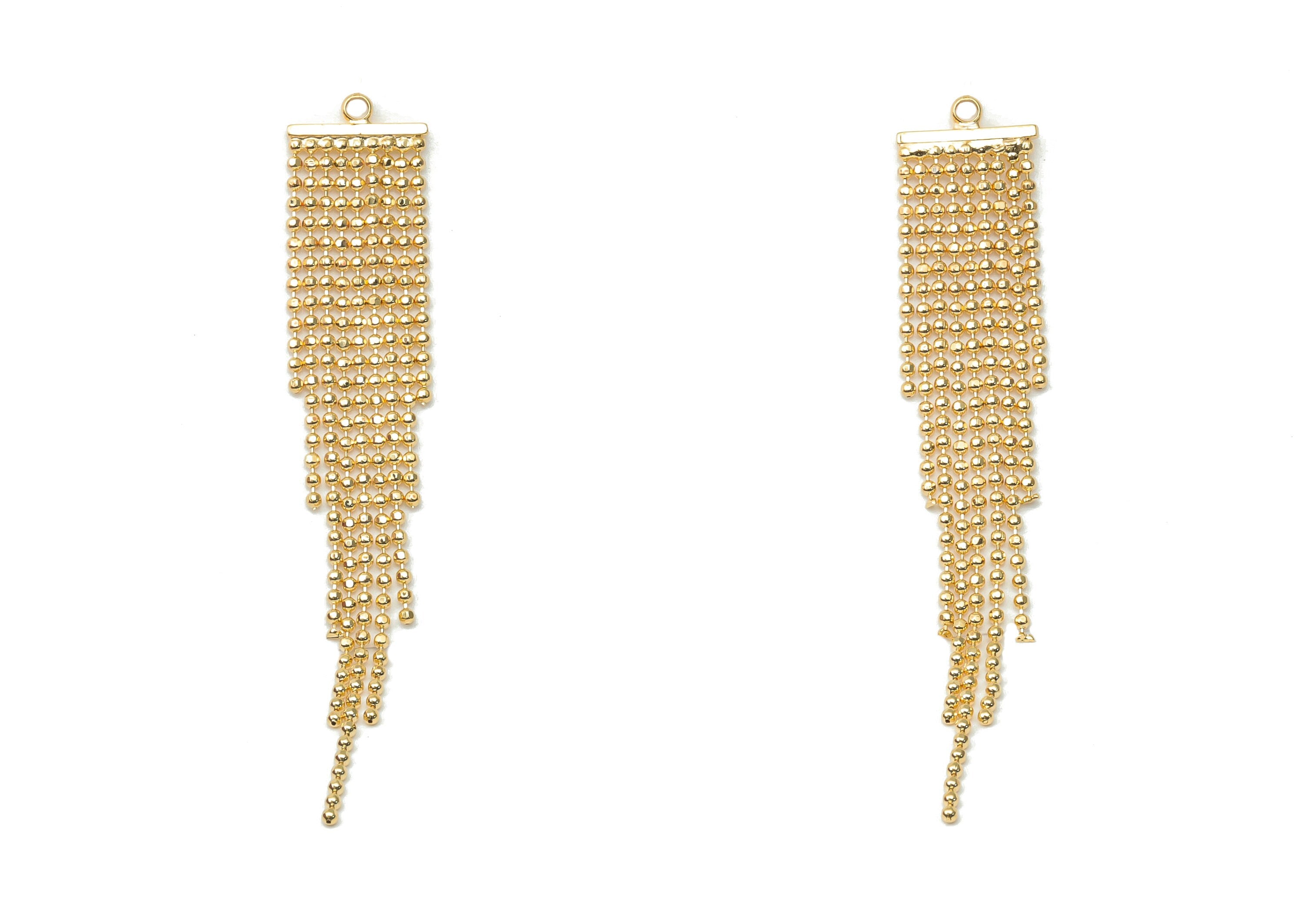 Brass Ball Chain Tassel Earring Charms - Gold Chain Earrings – 18K Real Gold Plated Brass - Jewelry Supplies - 60.66x11.1x1.09mm - RGP4476 - DOMEDBAZAAR