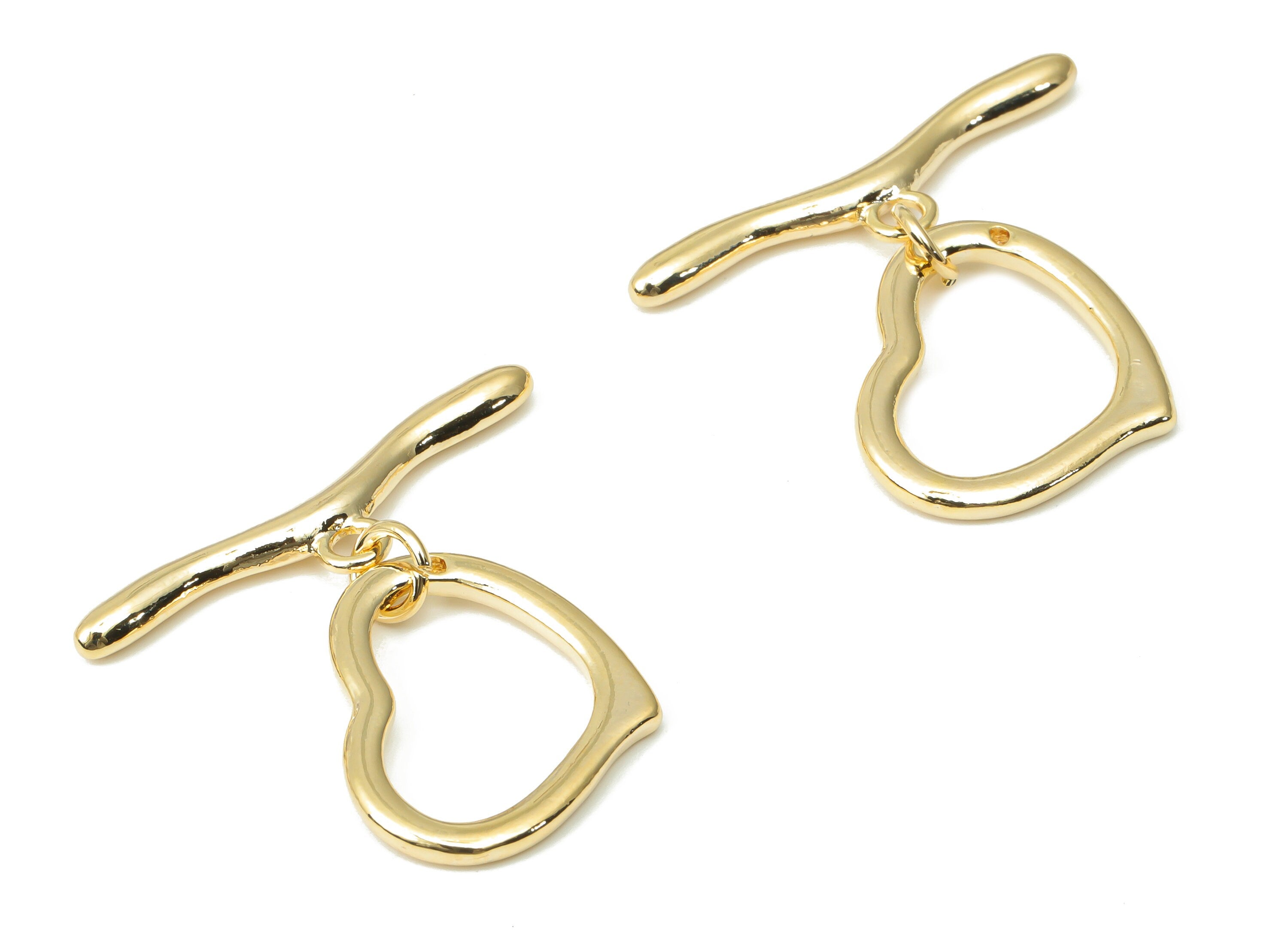Brass Heart Toggle Clasp – Gold Heart Toggle Clasp - 18K Real Gold Plated Brass – Jewelry Making Supplies - 34.63x29.62x2.54mm - RGP4513 - DOMEDBAZAAR