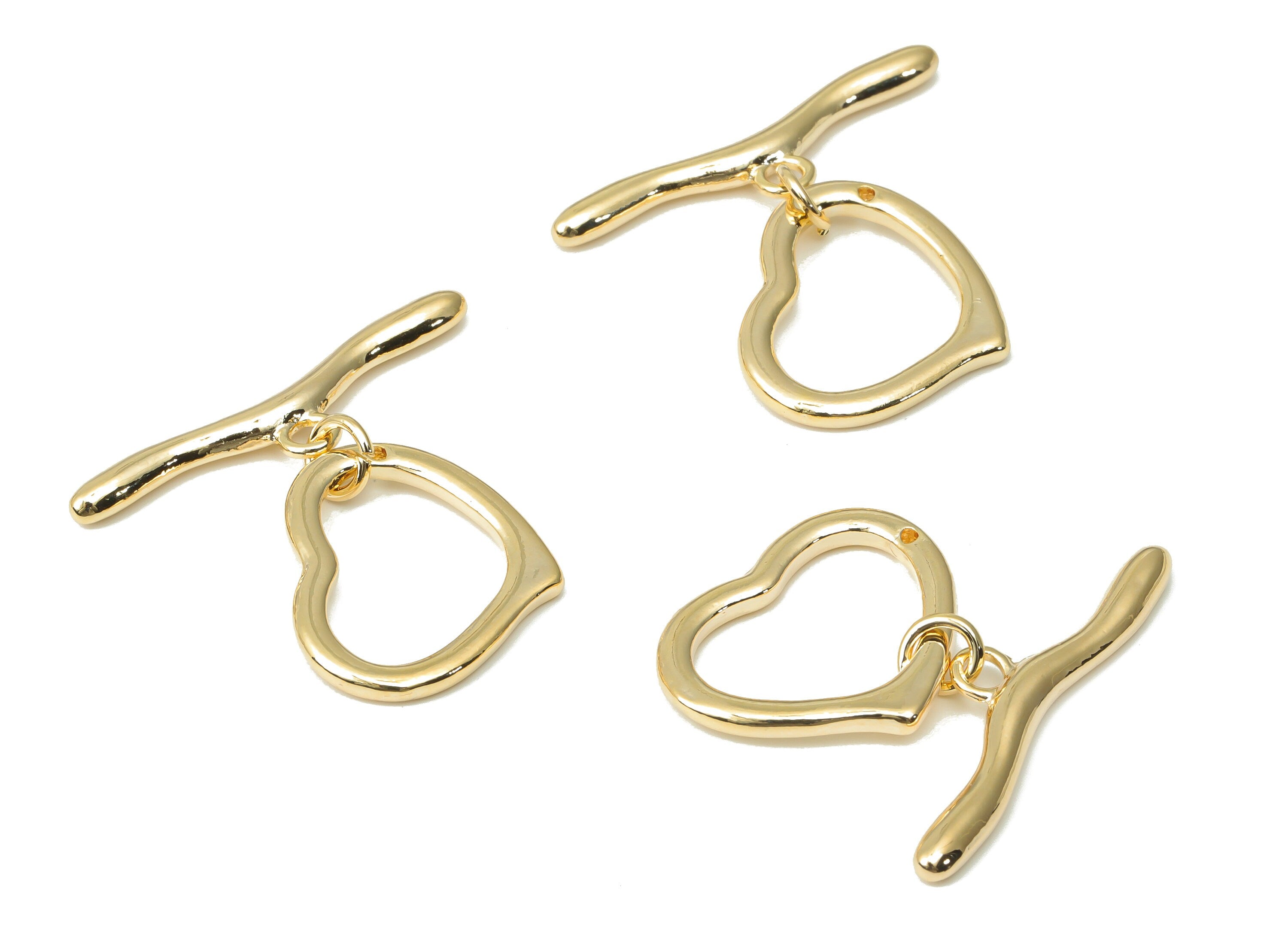 Brass Heart Toggle Clasp – Gold Heart Toggle Clasp - 18K Real Gold Plated Brass – Jewelry Making Supplies - 34.63x29.62x2.54mm - RGP4513 - DOMEDBAZAAR