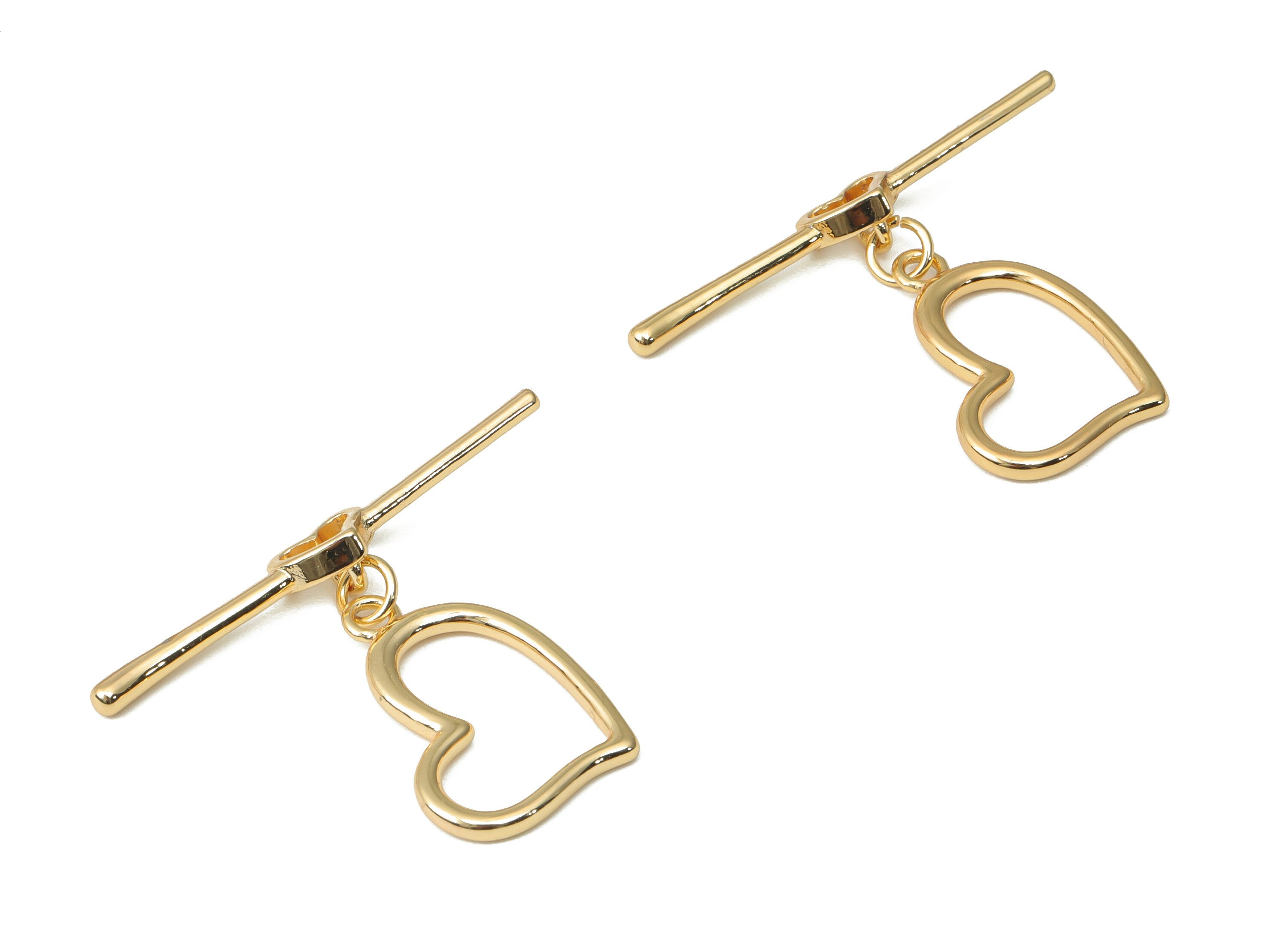Brass Heart Toggle Clasp – Gold Heart Toggle Clasp - 18K Real Gold Plated Brass – Jewelry Making Supplies - 38.56x30x1.88mm - RGP4508 - DOMEDBAZAAR
