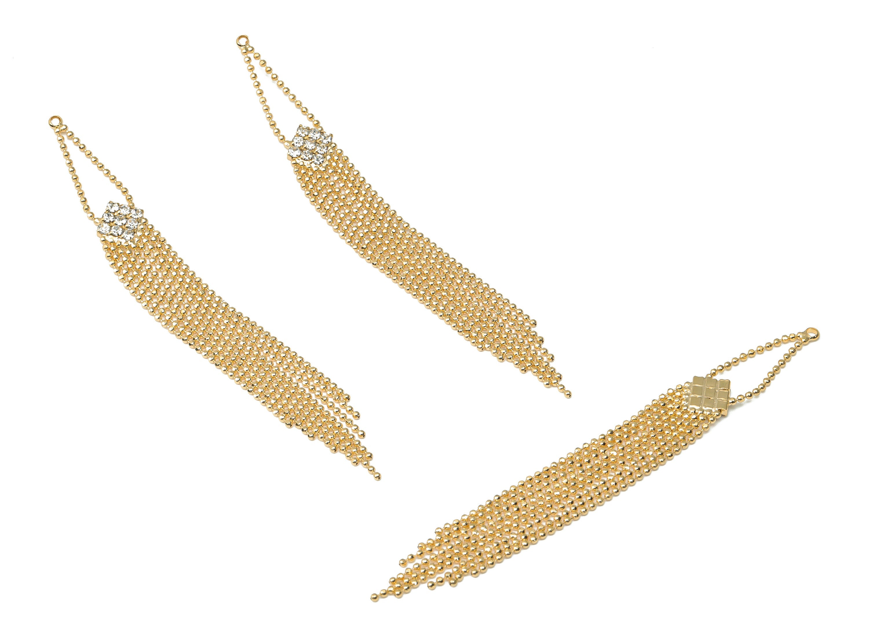 Brass Ball Chain Tassel Earring Charm - Zircon Drop Tassel Earrings – 18K Real Gold Plated Brass - 90.47x9.23x1.93mm - RGP4525 - DOMEDBAZAAR