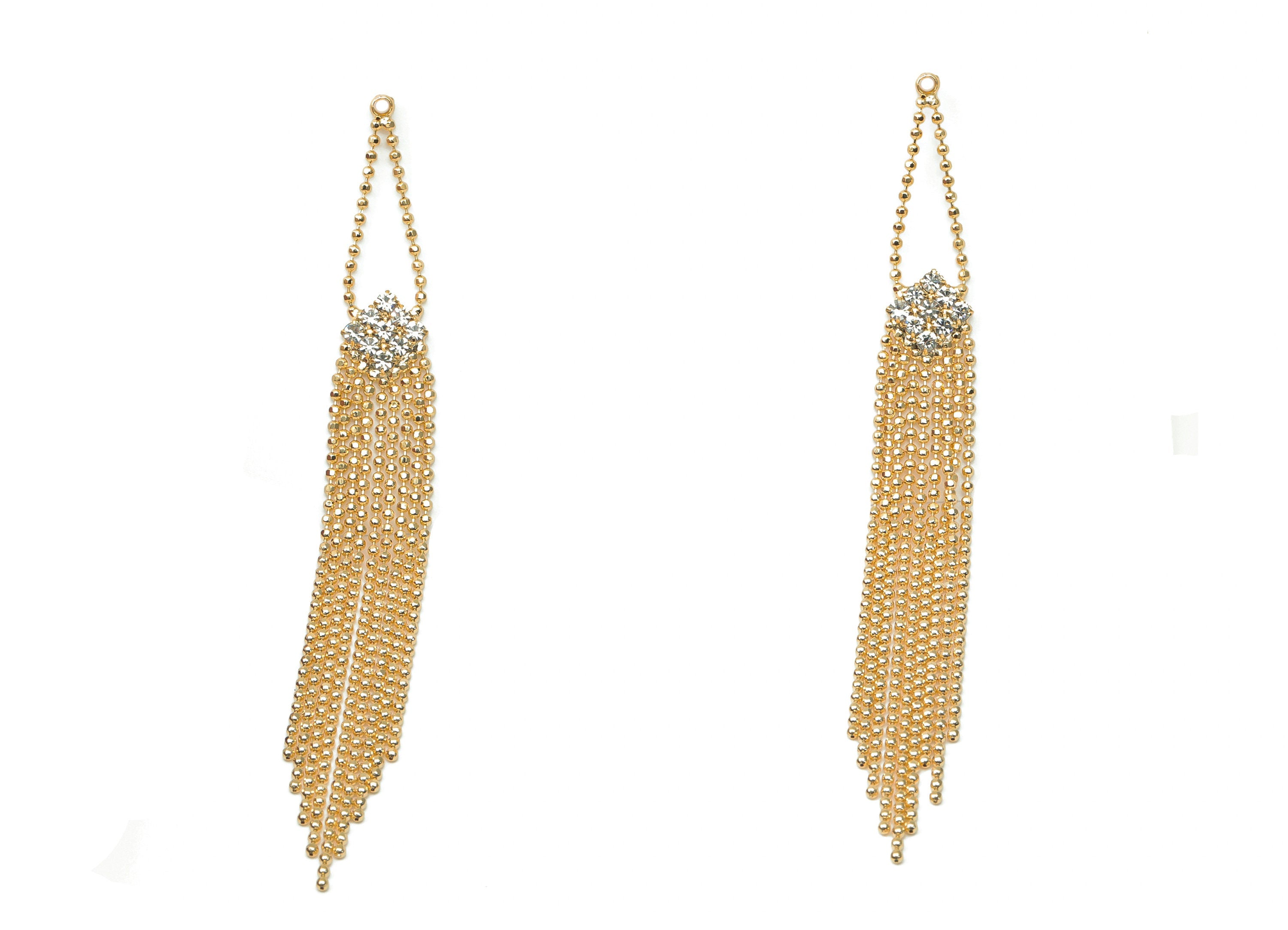 Brass Ball Chain Tassel Earring Charm - Zircon Drop Tassel Earrings – 18K Real Gold Plated Brass - 90.47x9.23x1.93mm - RGP4525 - DOMEDBAZAAR