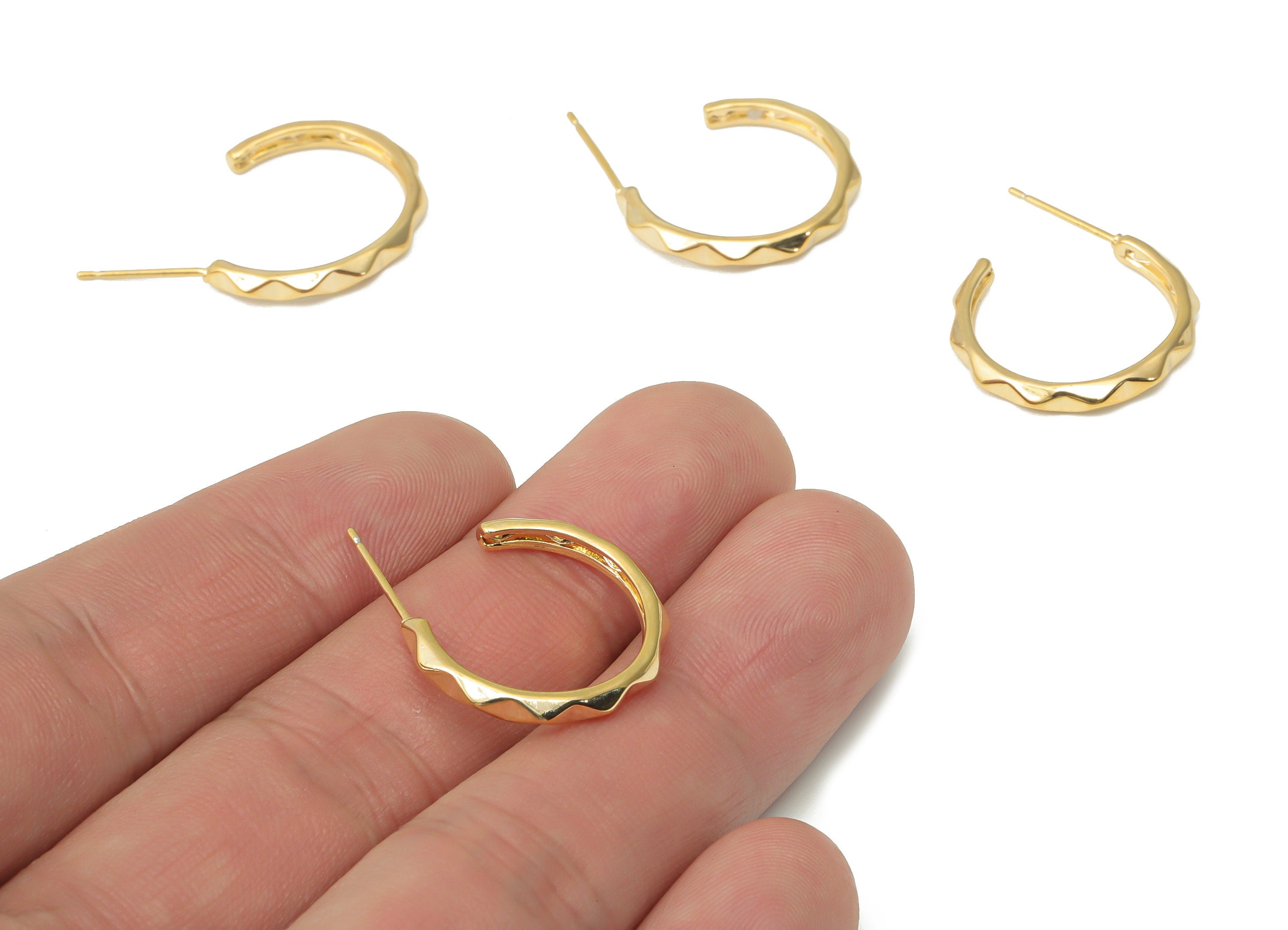 Brass C Wave Hoop Earring Stud - Gold C Hoop Earring Post - Stainless Steel Stud - 18k Real Gold Plated Brass - 20.65x18.37x2.74mm - RGP4495 - DOMEDBAZAAR