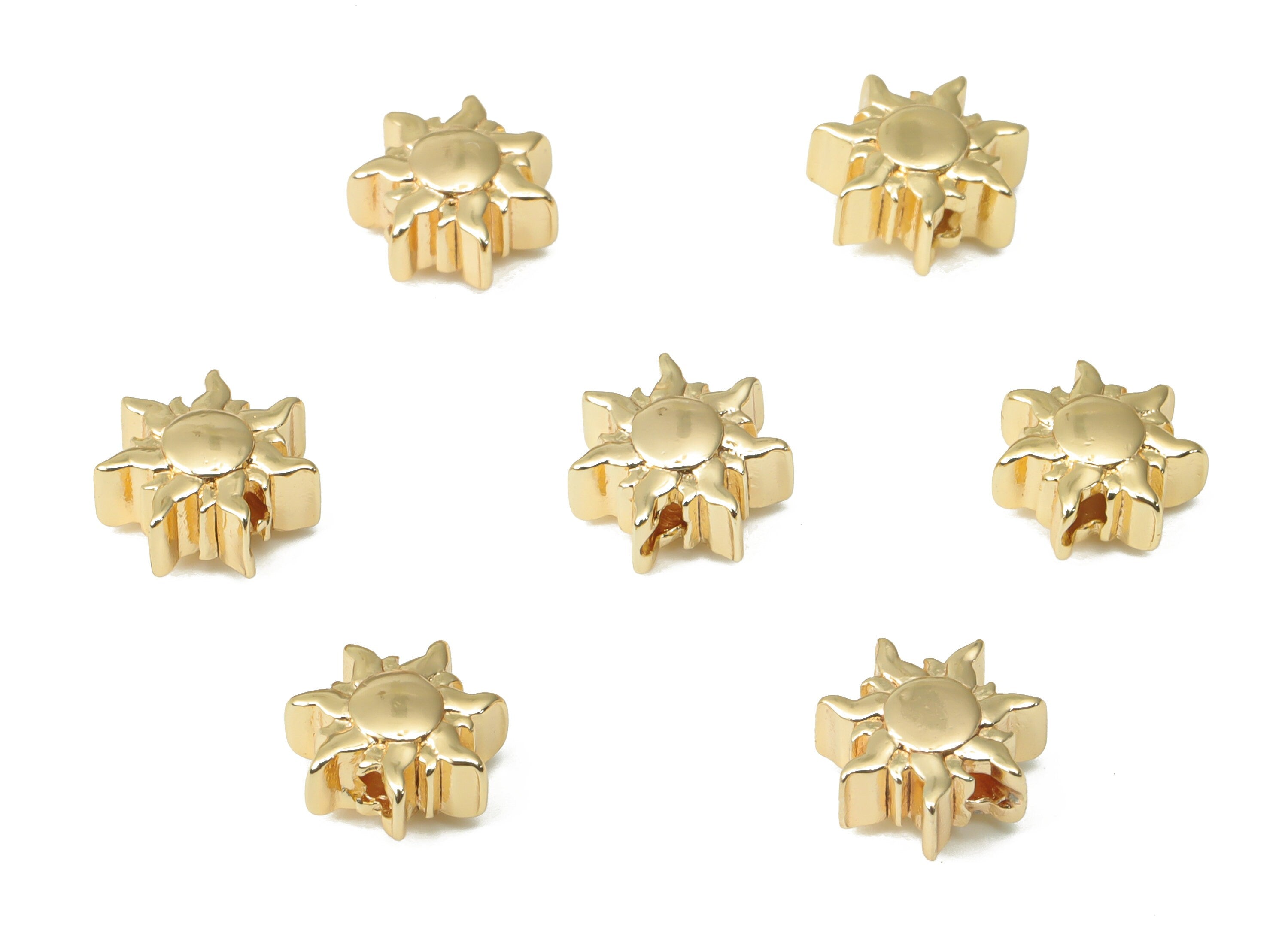 Gold Sun Beads – Brass Sun Spacer Beads – Bracelet Beads - 18K Real Gold Plated Brass - Jewelry Making Supplies - 7.77x7.77x3.84mm - RGP4481 - DOMEDBAZAAR