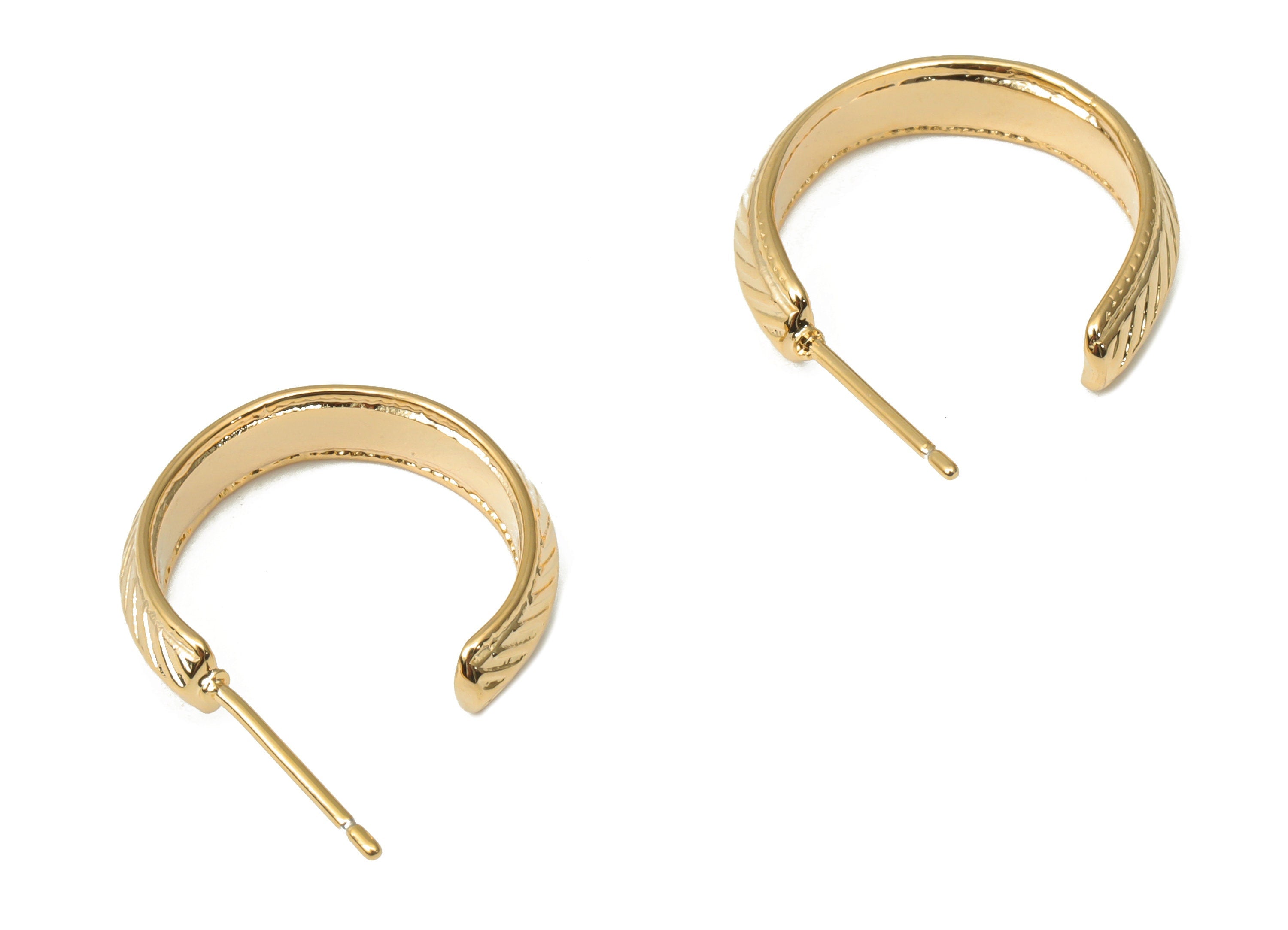 Brass C Branch Hoop Earring Stud - Gold C Hoop Earring Post - Stainless Steel Stud - 18k Real Gold Plated Brass - 17.36x15.2x1.6mm - RGP4484 - DOMEDBAZAAR