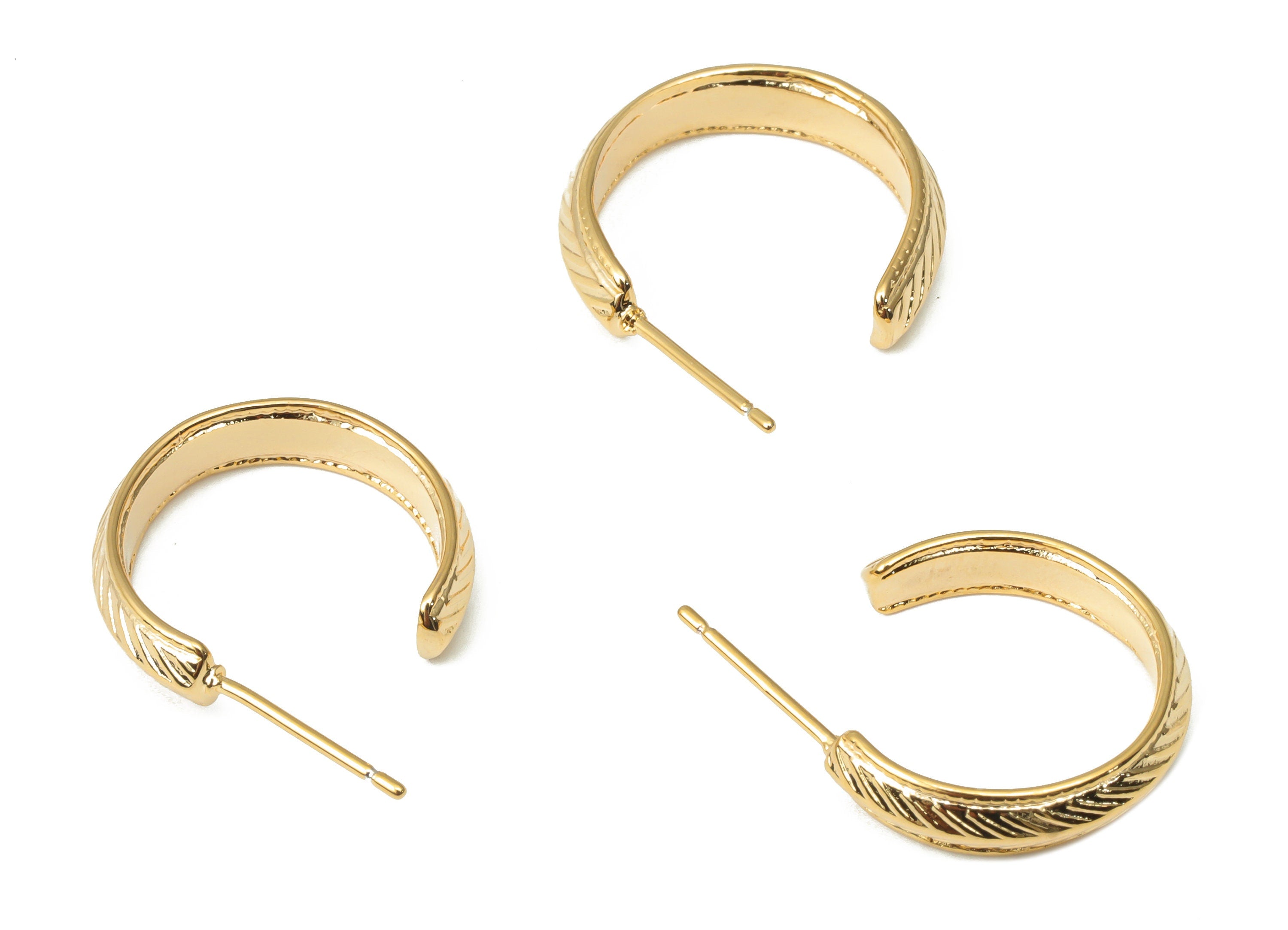 Brass C Branch Hoop Earring Stud - Gold C Hoop Earring Post - Stainless Steel Stud - 18k Real Gold Plated Brass - 17.36x15.2x1.6mm - RGP4484 - DOMEDBAZAAR