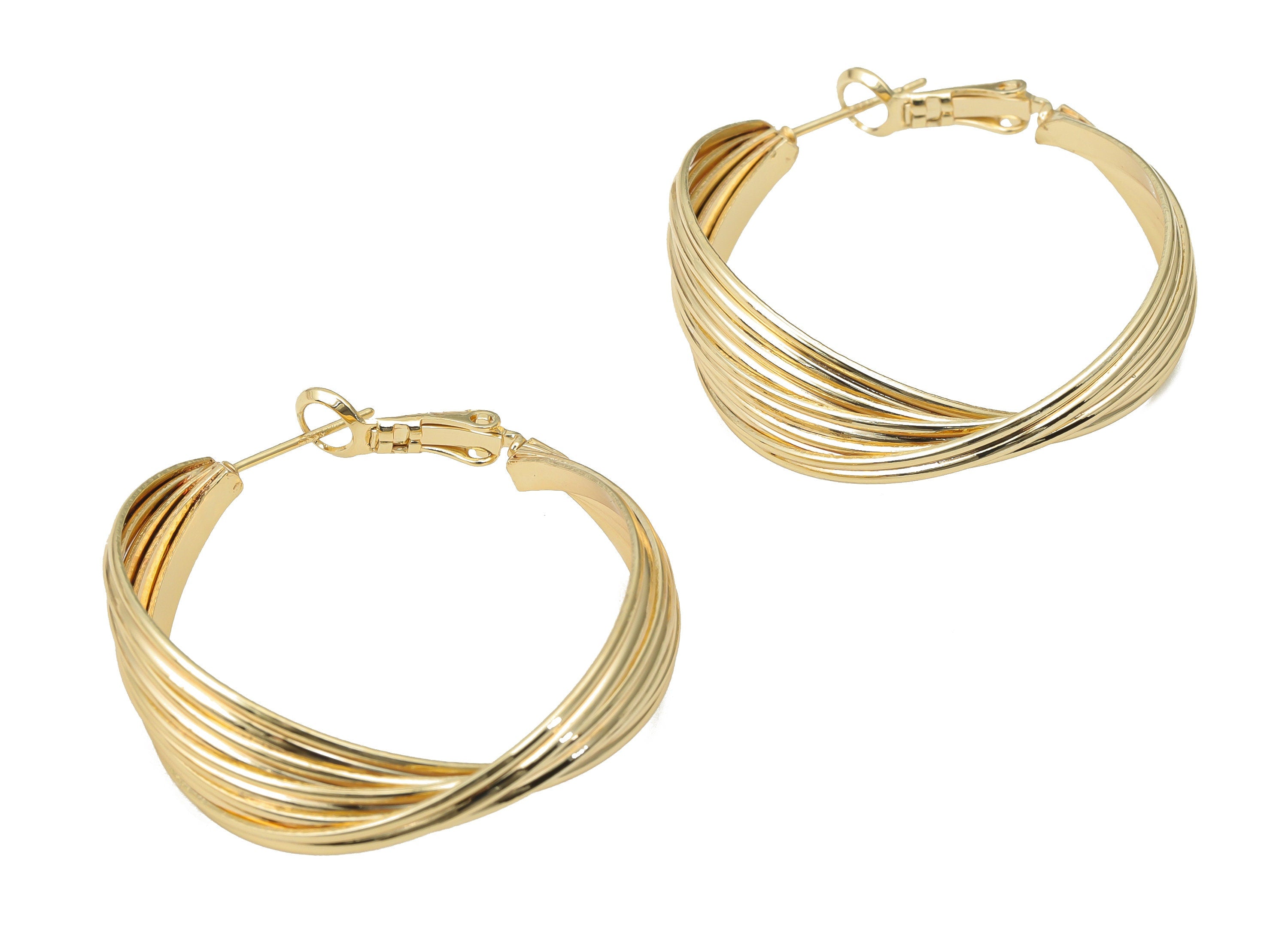 Brass Round Hoop Clasp Connector - Gold Twisted Circle Earring Clasp - 925 Silver Stud - 18K Real Gold Plated Brass - 39.12x36.7x2mm-RGP4489 - DOMEDBAZAAR