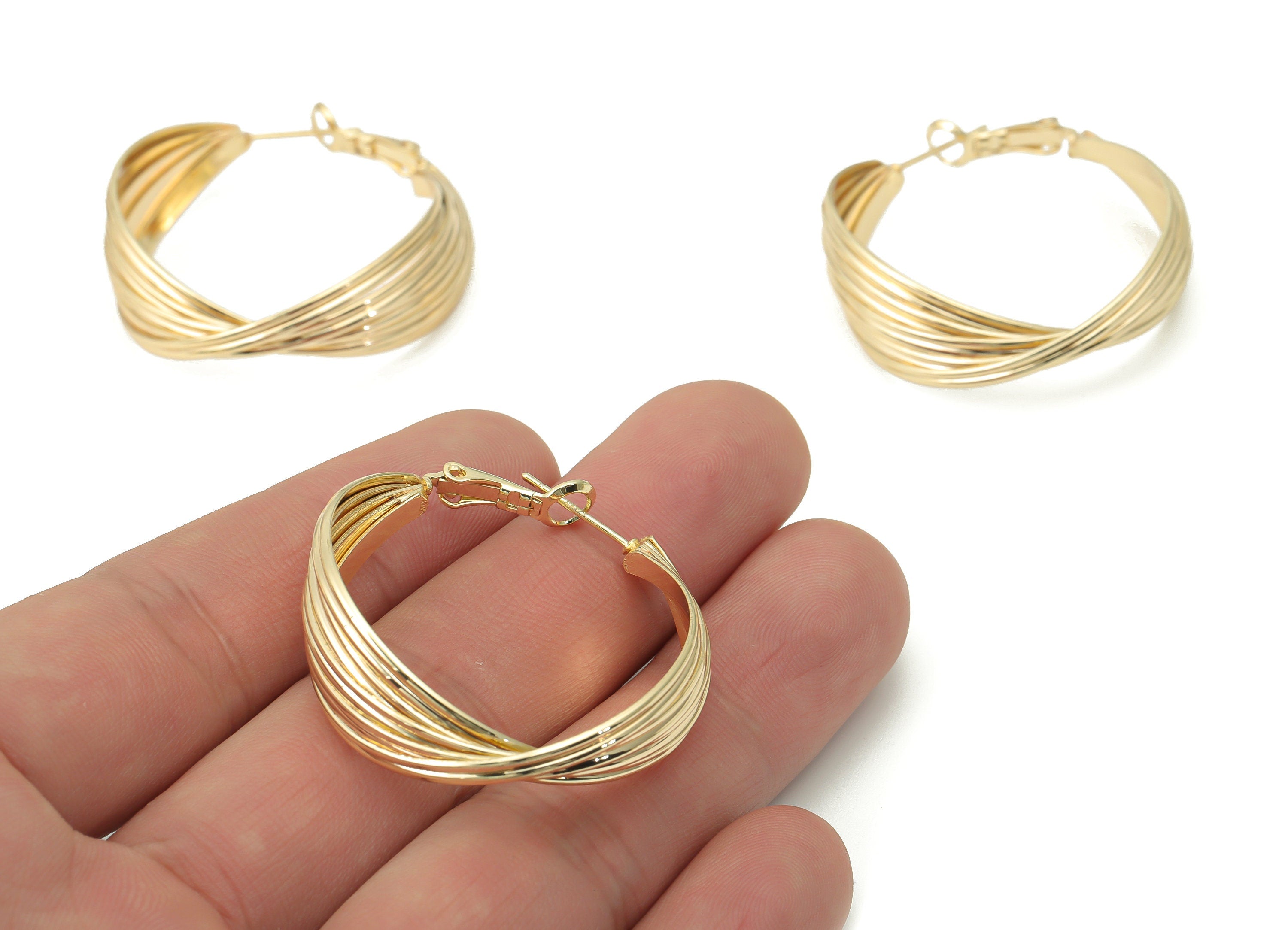 Brass Round Hoop Clasp Connector - Gold Twisted Circle Earring Clasp - 925 Silver Stud - 18K Real Gold Plated Brass - 39.12x36.7x2mm-RGP4489 - DOMEDBAZAAR