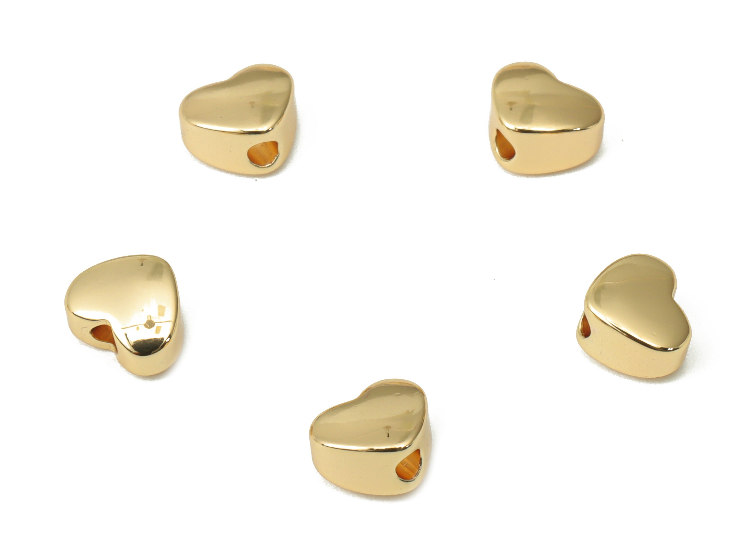 Mini Heart Spacer Bead - Brass Heart Charms - Gold Heart Pendant - Bracelet Beads - 18K Real Gold Plated Brass - 5.98x4.9x3.4mm - RGP4448 - DOMEDBAZAAR