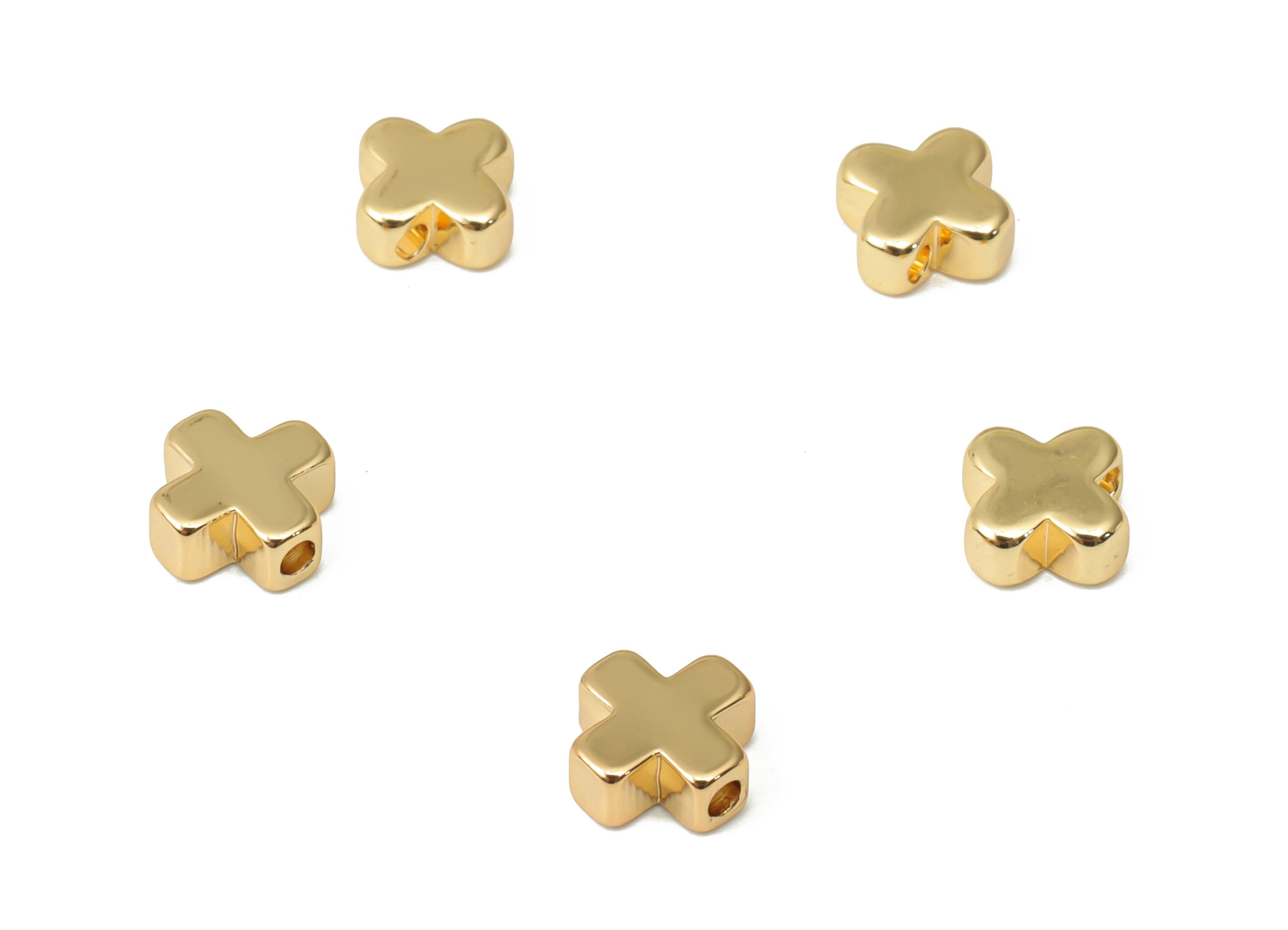 Gold Cross Beads – Brass Cross Spacer Beads – Bracelet Beads - 18K Real Gold Plated Brass - Jewelry Making - 5.16x5.16x2.5mm - RGP4466 - DOMEDBAZAAR