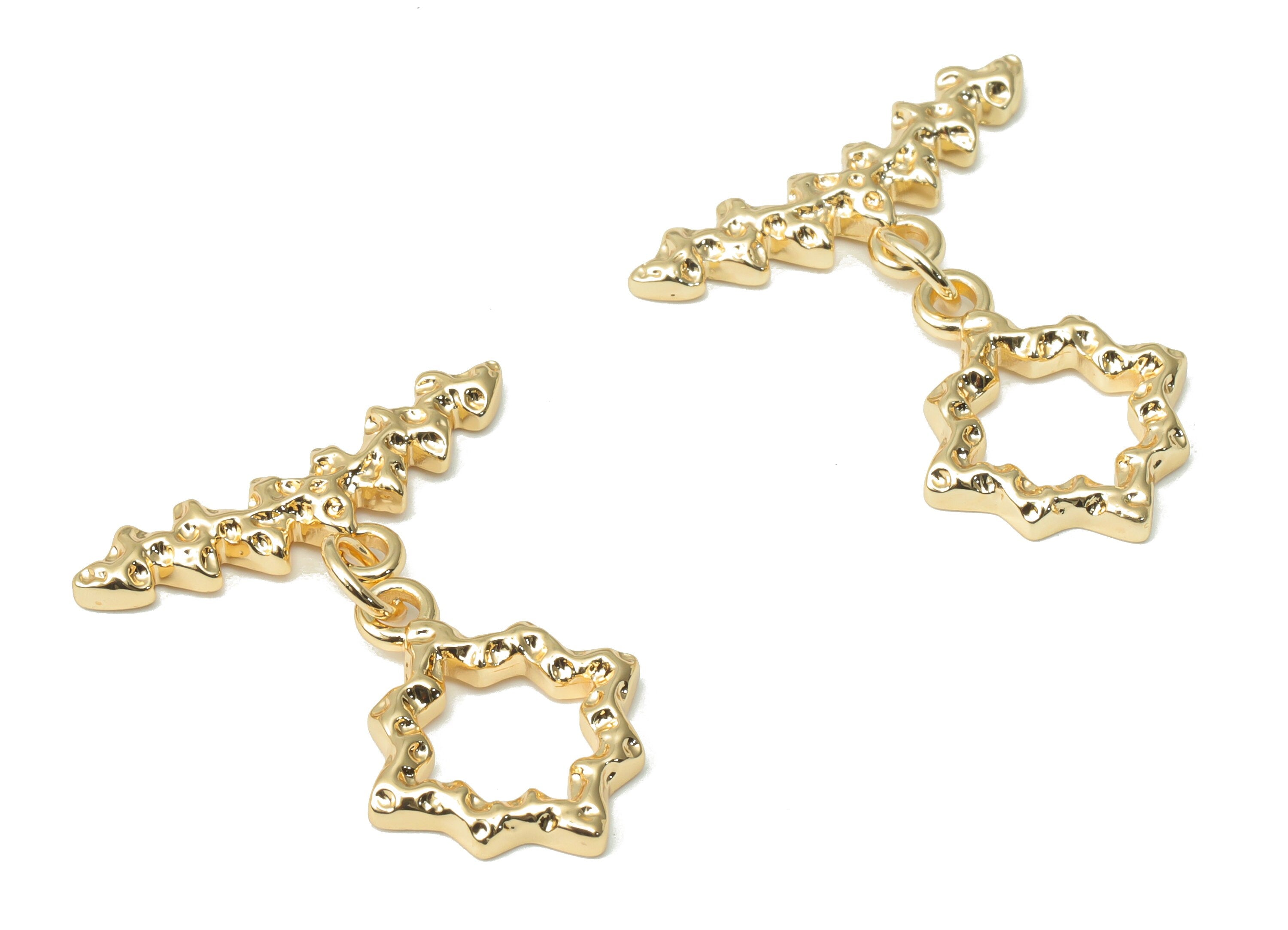 Brass Hammered Plant Toggle Clasp – Gold Star Toggle Clasp - 18K Real Gold Plated Brass – Jewelry Supplies - 27.54x23.48x2.22mm - RGP4512 - DOMEDBAZAAR
