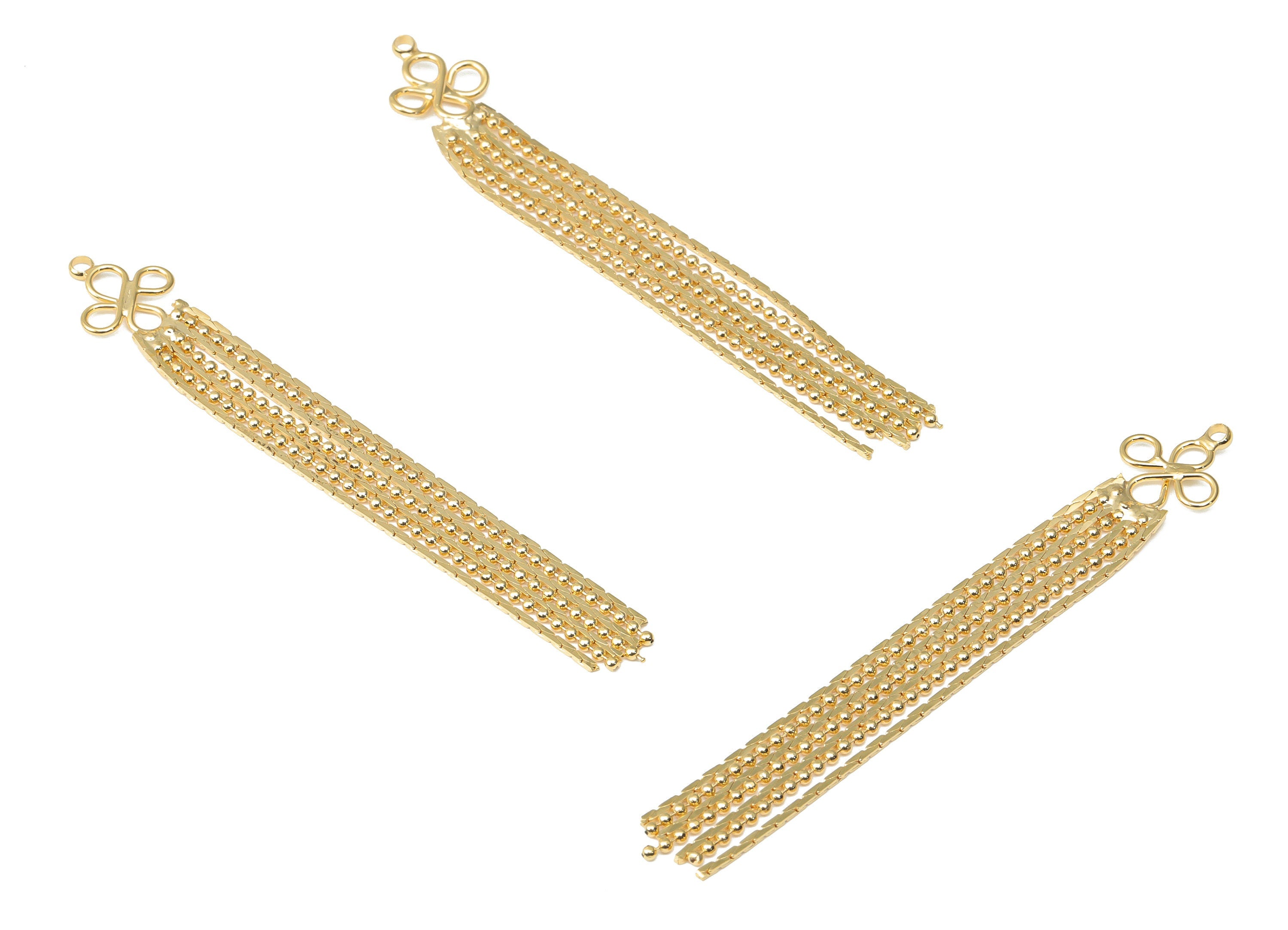 Brass Snake Chain Tassel Earring Charms - Gold Ball Chain Tassel Earrings – 18K Real Gold Plated Brass - 68.06x9.73x1.56mm - RGP4438 - DOMEDBAZAAR