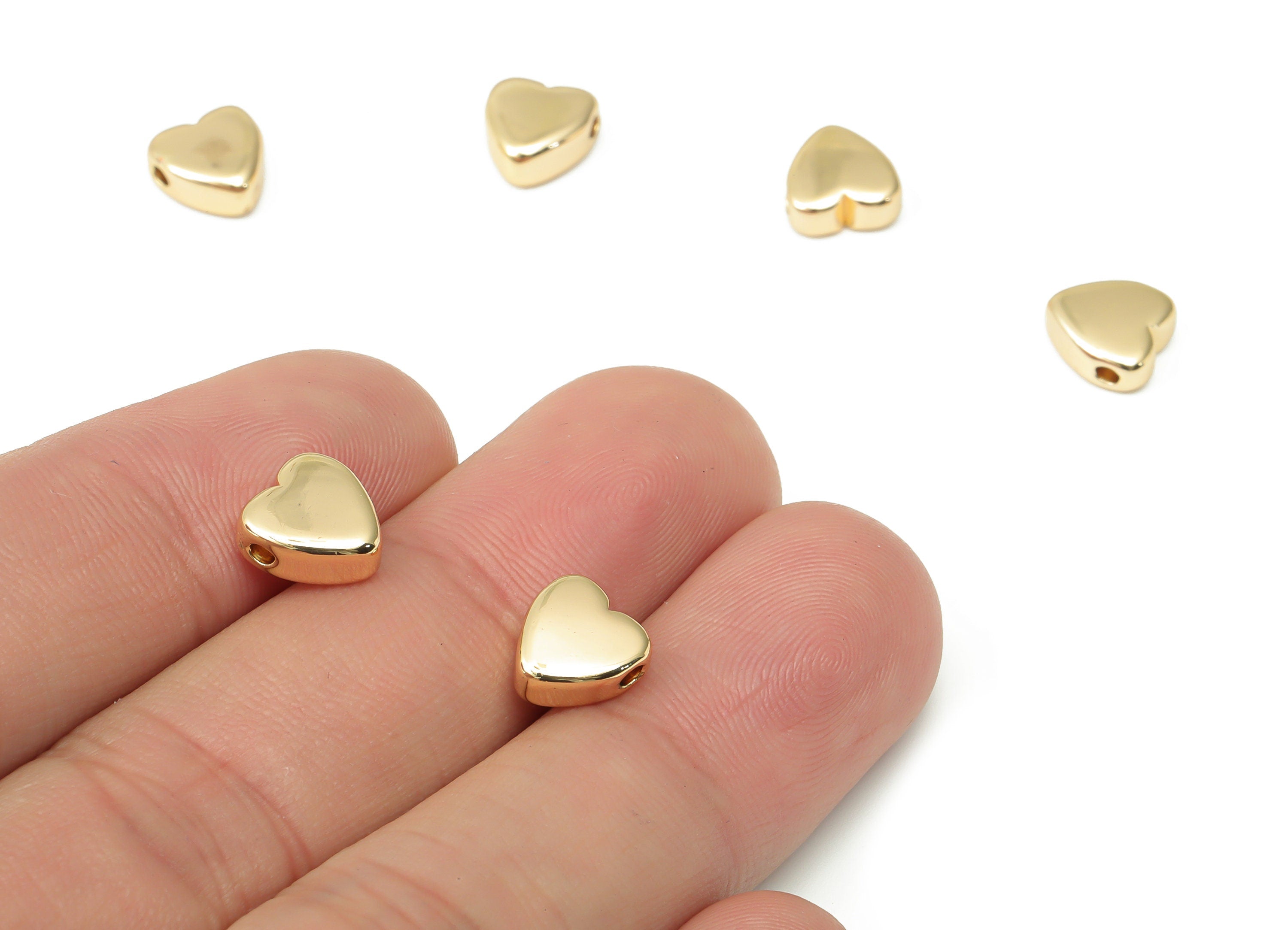 Gold Heart Beads – Brass Heart Spacer Beads – Bracelet Beads - 18K Real Gold Plated Brass - Jewelry Supplies - 8.3x7.76x3.7mm - RGP4424 - DOMEDBAZAAR