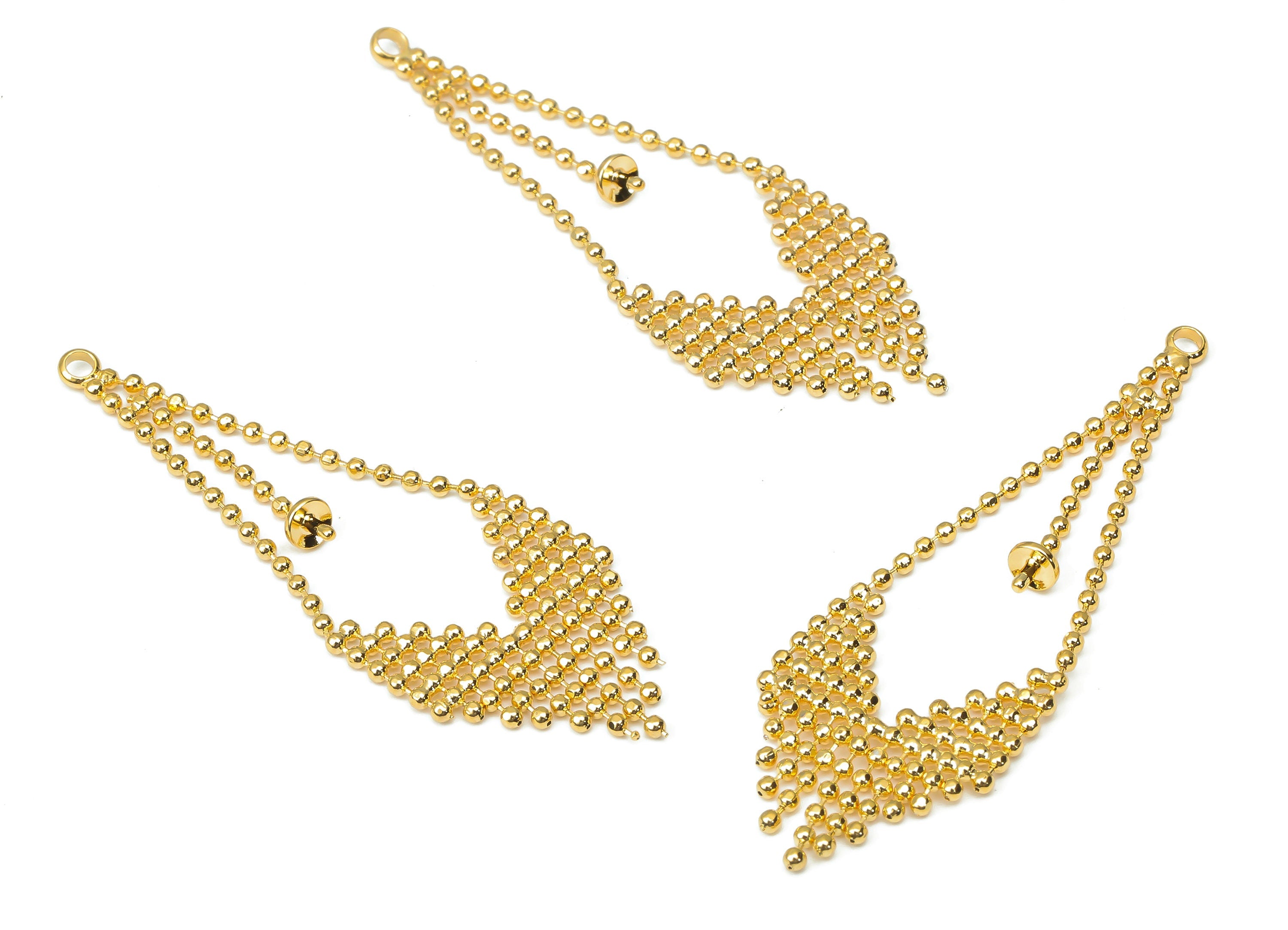 Brass Diamond Ball Chain Tassel for Pearl with Ball Cap - Gold Chain Earrings – 18K Real Gold Plated Brass - 39.23x14.96x1.3mm- RGP4498 - DOMEDBAZAAR