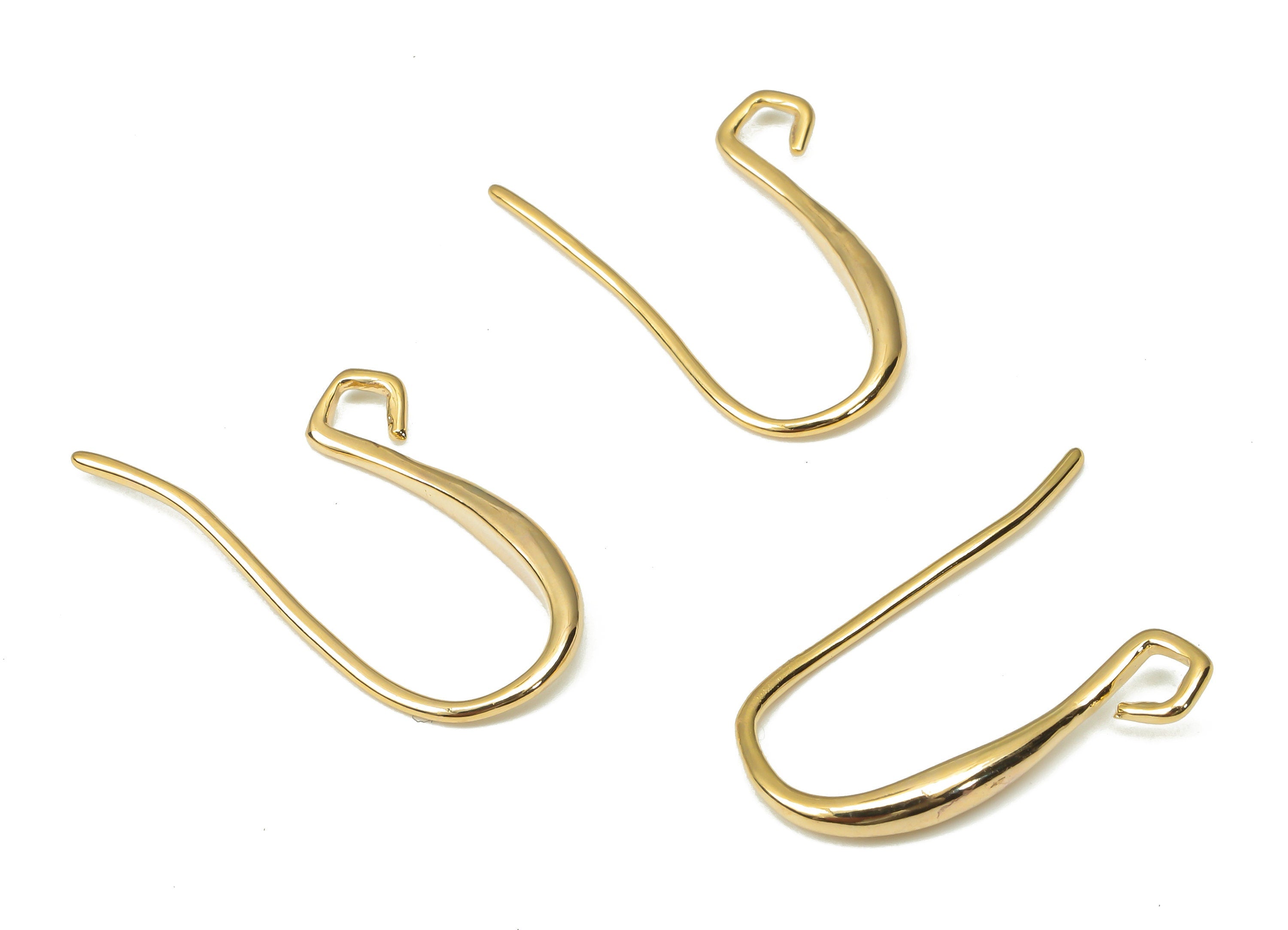 Brass Earring Hooks - Gold Earring Wires - Brass Ear Hooks Findings - 18K Real Gold Plated Brass - Jewelry Making - 18.8x13.9x2.2mm- RGP4490 - DOMEDBAZAAR