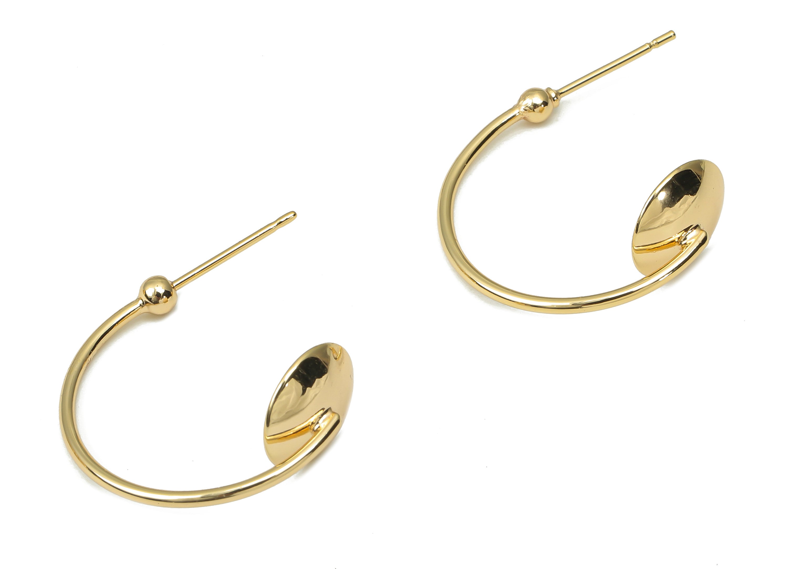 Brass C Open Hoop Earring Stud with Ball Cap - Gold C Hoop Post - Stainless Steel Stud - 18k Real Gold Plated Brass - 22.9x18.4x2mm- RGP4485 - DOMEDBAZAAR