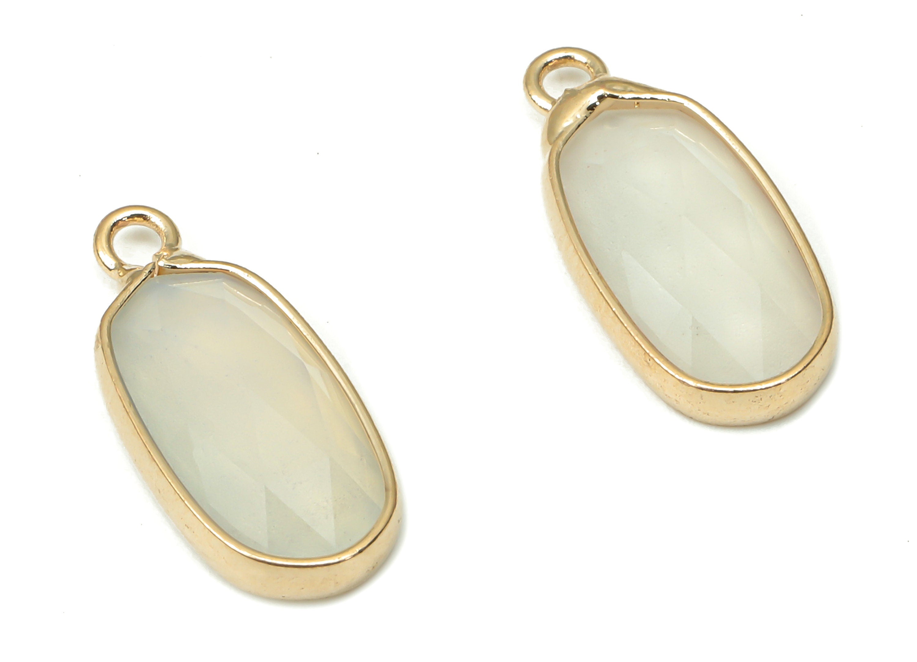 Opalite Oval Earring Charms - Brass Oval Pendant - Faceted Natural Stone - Gold Tone Plated Brass – Jewelry Making - 17.72x8.2x4mm – NS1853 - DOMEDBAZAAR