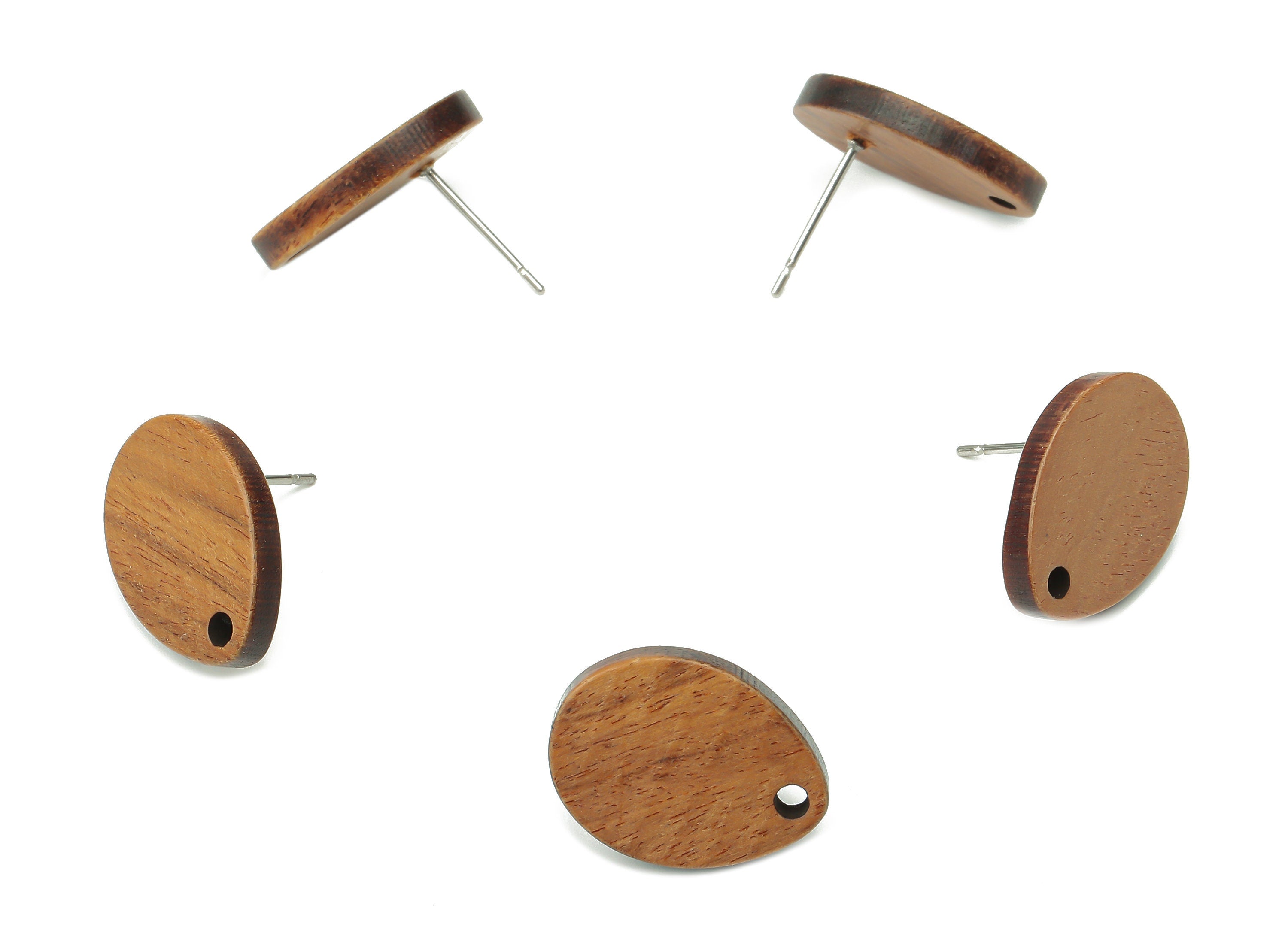 Walnut Wood Drop Earring Stud Connector - Walnut Wood Teardrop Earring Post - 316 Surgical Stainless Steel Stud - 17.53x13.2x2.5mm - BB1244 - DOMEDBAZAAR