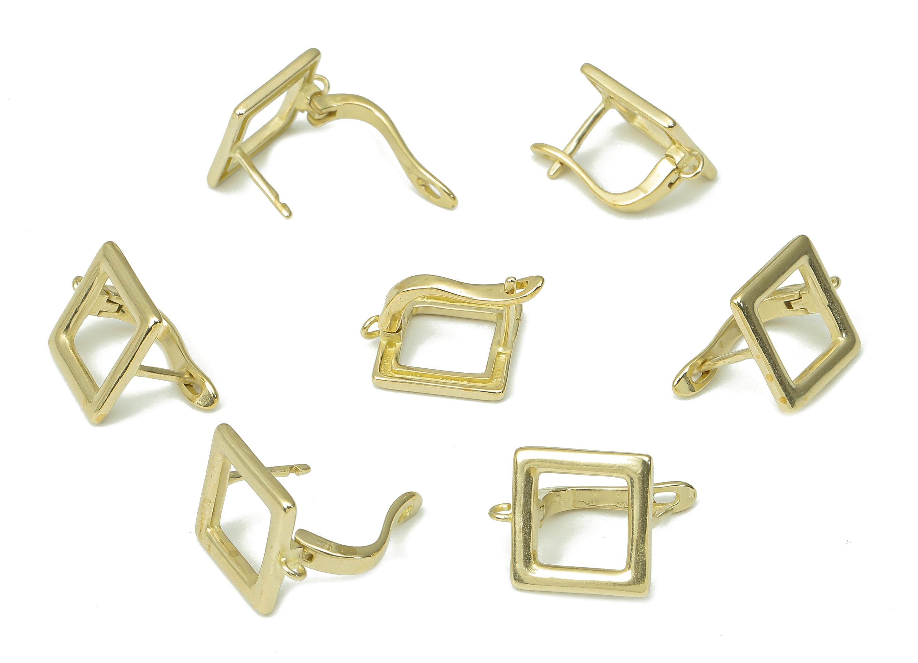 Brass Huggie Stud Earrings - Square Shape Earring Stud – Earring with Open Ring - Jewelry Making Supplies - 18.13x10.69x1.44mm - PP7378 - DOMEDBAZAAR