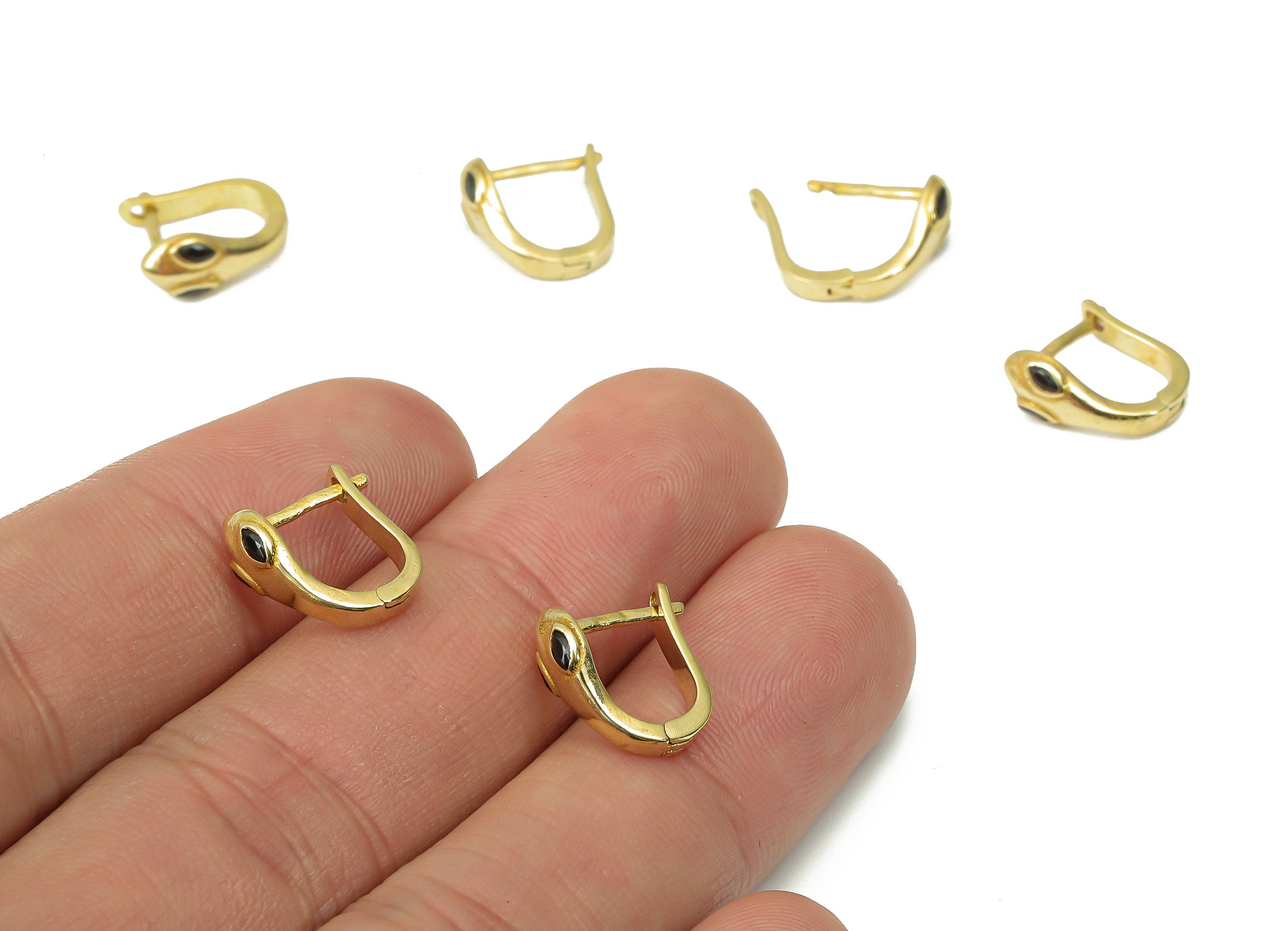 Brass Stud Earrings Huggie – Raw Brass Dainty Snake Zircon Stud Earrings – Earring with Open Ring – 12.07x11.48x2.08mm - PP7371 - DOMEDBAZAAR