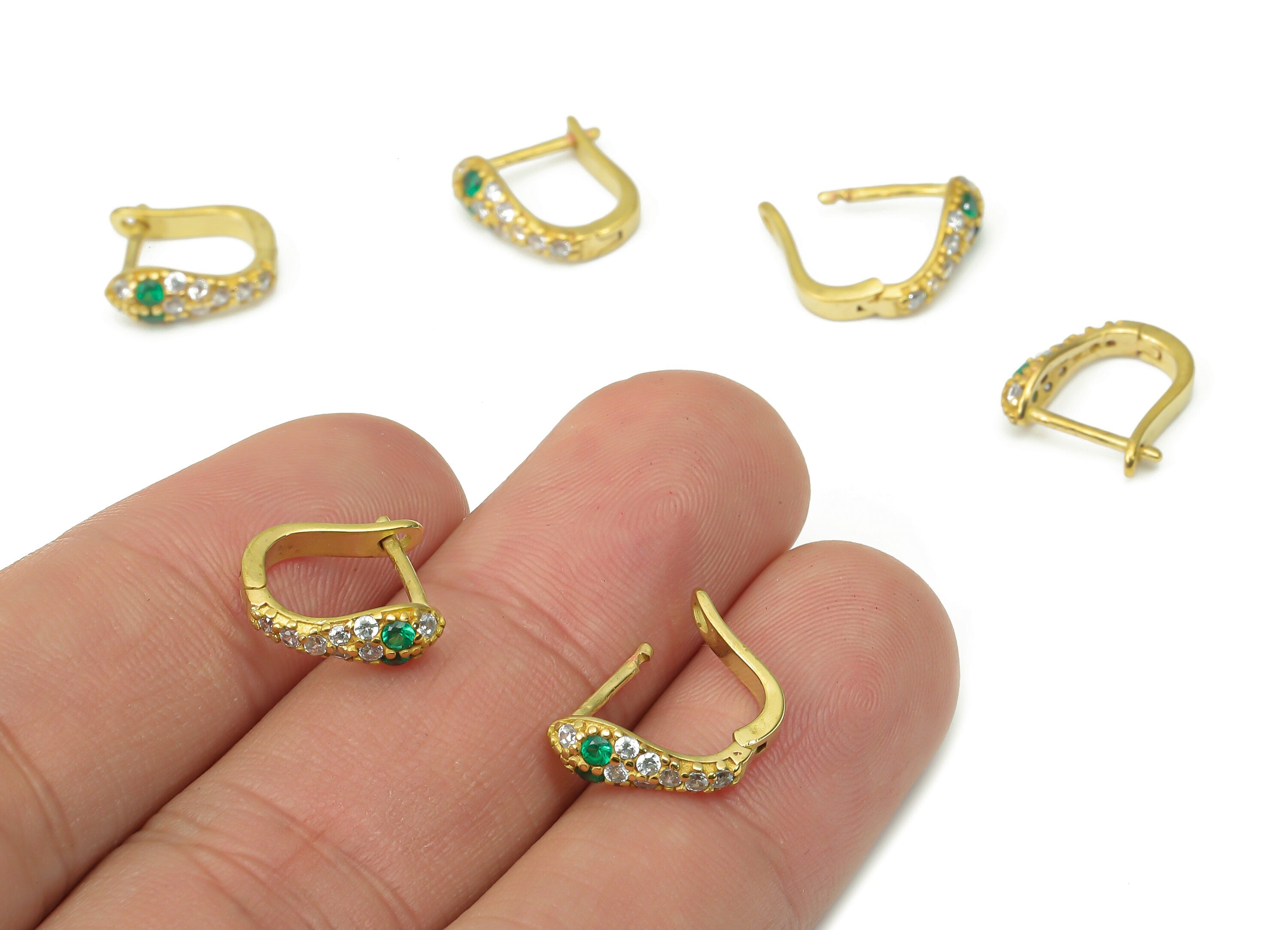 Brass Snake Huggie – Raw Brass Dainty Snake Zircon Stud Earrings – Earring with Open Ring – Earring Supply - 12.3x11.97x2.02mm - PP7360 - DOMEDBAZAAR