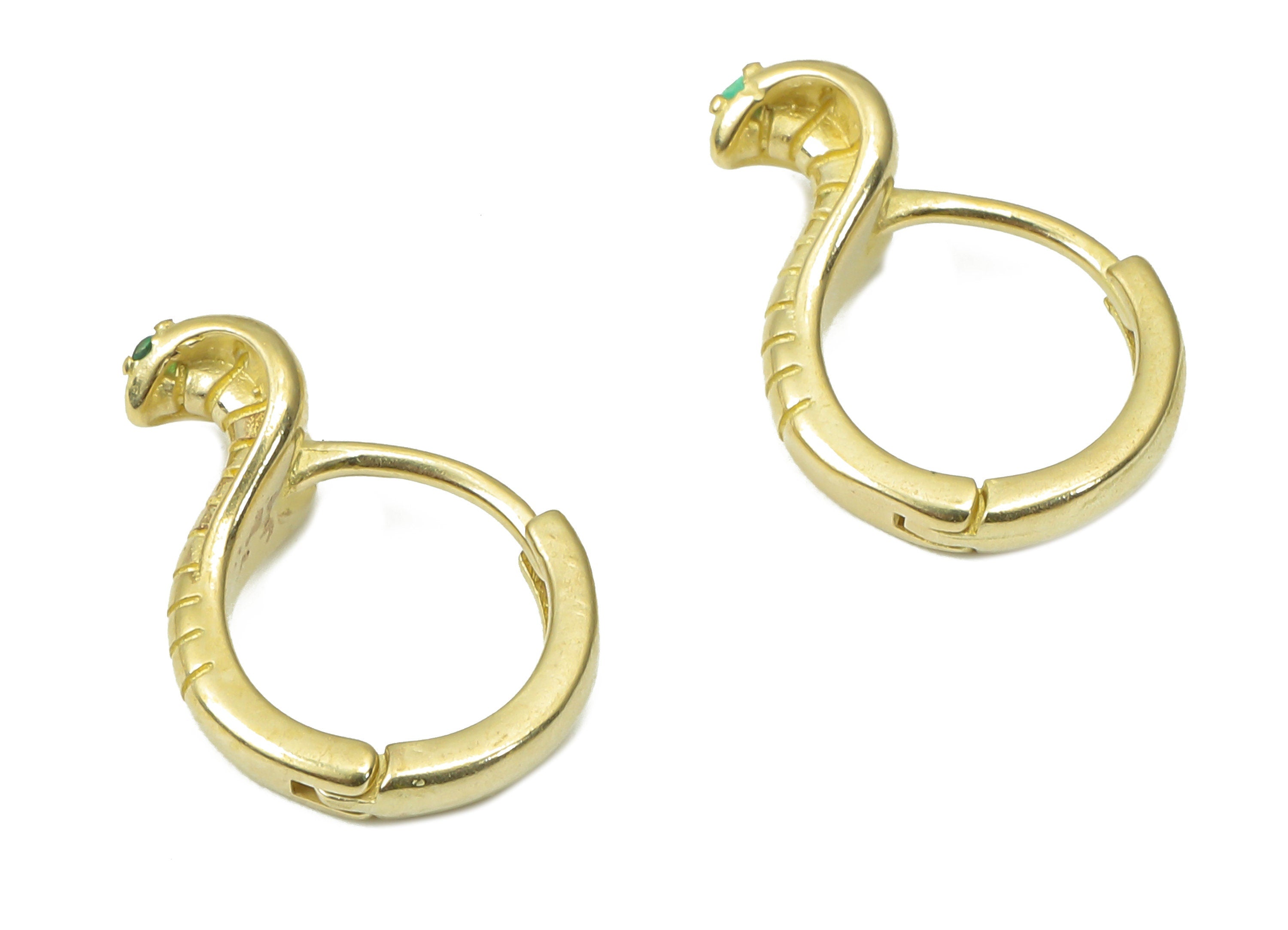 Brass Round Snake Hoop Cobra Huggie - Dainty Snake Circle Huggies with Open Ring - Zircon Small Hoop Earrings - 16.85x11.4x2.38mm - PP7372 - DOMEDBAZAAR