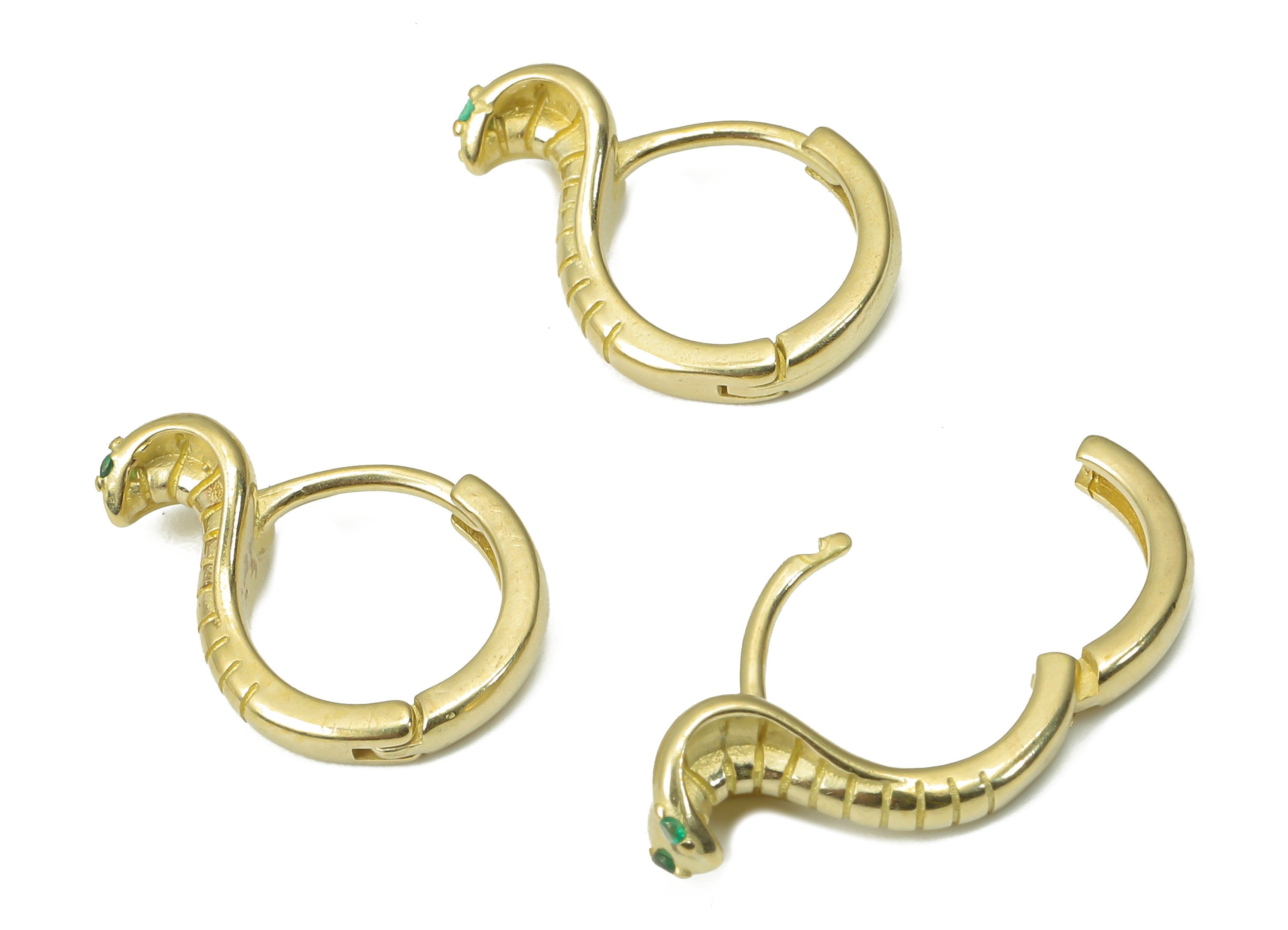 Brass Round Snake Hoop Cobra Huggie - Dainty Snake Circle Huggies with Open Ring - Zircon Small Hoop Earrings - 16.85x11.4x2.38mm - PP7372 - DOMEDBAZAAR