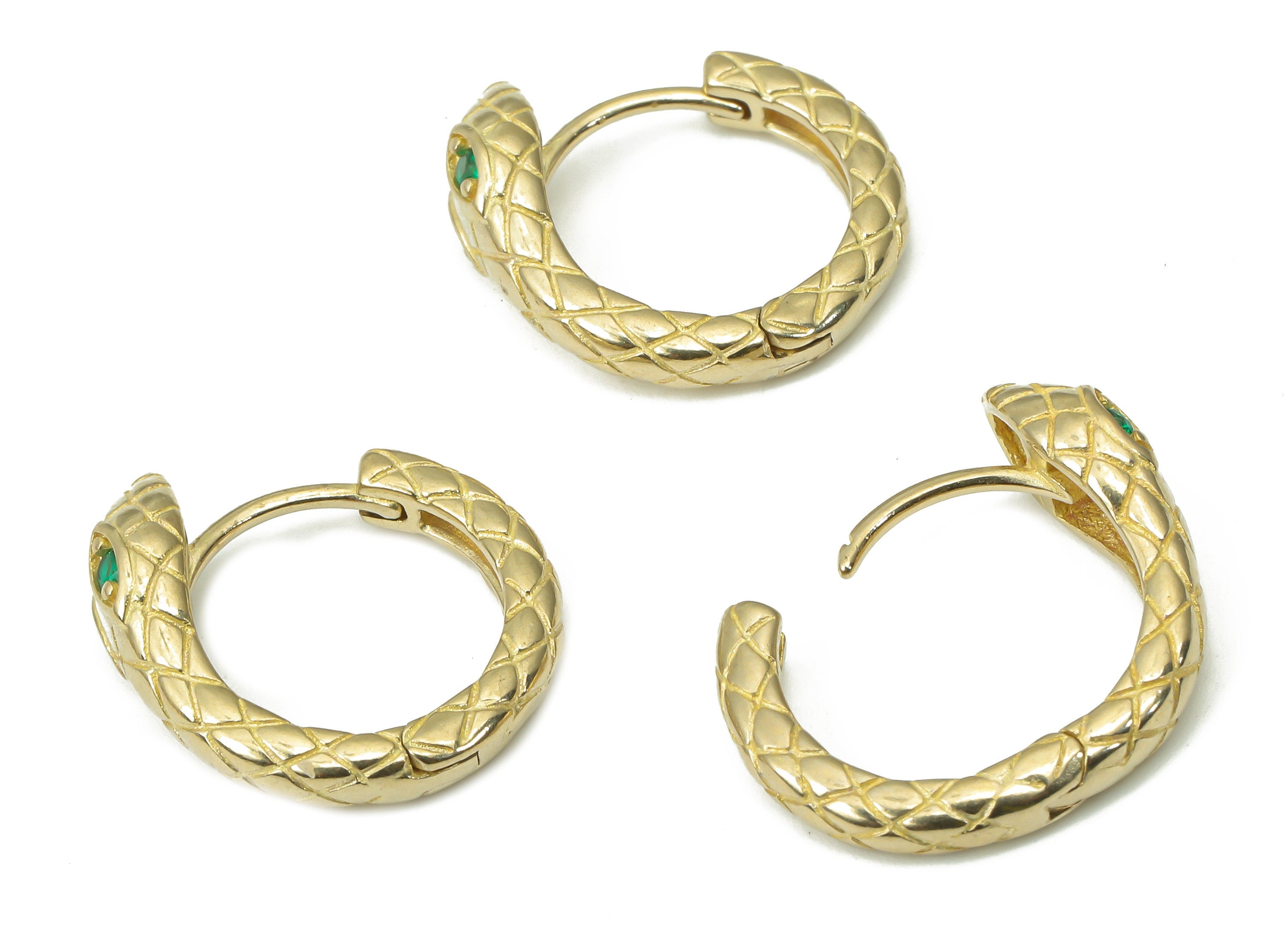 Brass Round Snake Hoop Huggie - Dainty Snake Circle Huggies with Open Ring - Zircon Small Hoop Earrings - 16.1x15.55x2.7mm - PP7358 - DOMEDBAZAAR
