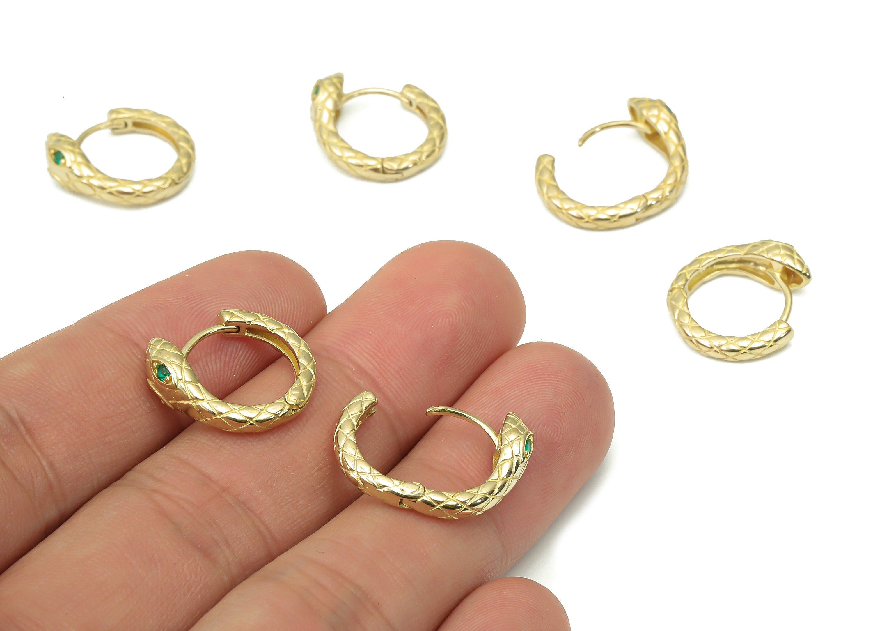 Brass Round Snake Hoop Huggie - Dainty Snake Circle Huggies with Open Ring - Zircon Small Hoop Earrings - 16.1x15.55x2.7mm - PP7358 - DOMEDBAZAAR