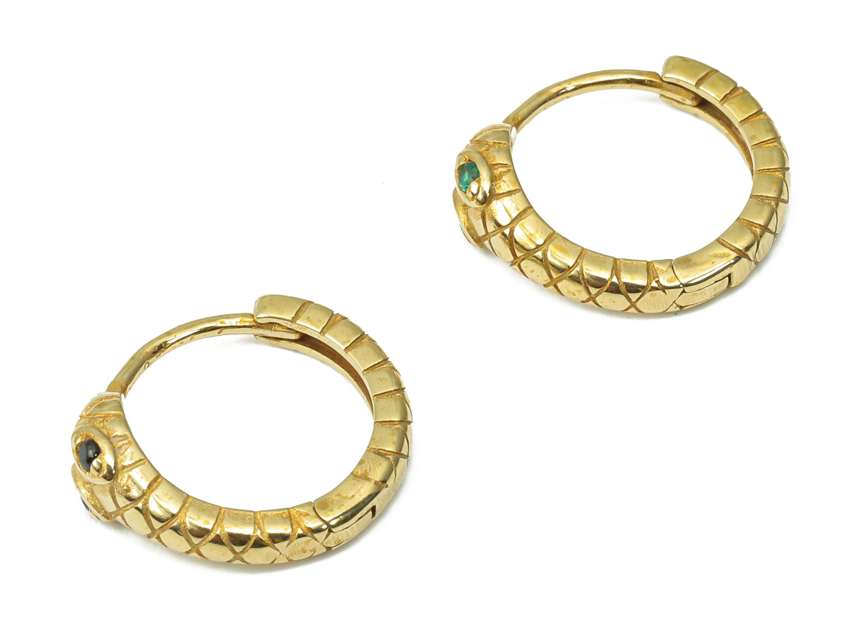 Brass Round Snake Hoop Earring Huggie - Dainty Snake Circle Huggies with Open Ring - Zircon Small Hoop Earrings - 15.27x13.85x2.6mm - PP7367 - DOMEDBAZAAR