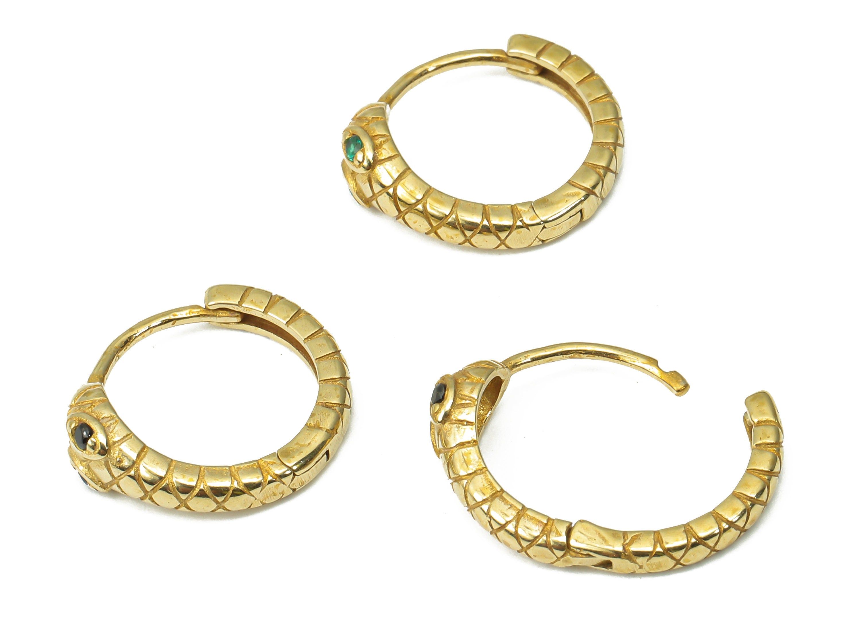 Brass Round Snake Hoop Earring Huggie - Dainty Snake Circle Huggies with Open Ring - Zircon Small Hoop Earrings - 15.27x13.85x2.6mm - PP7367 - DOMEDBAZAAR