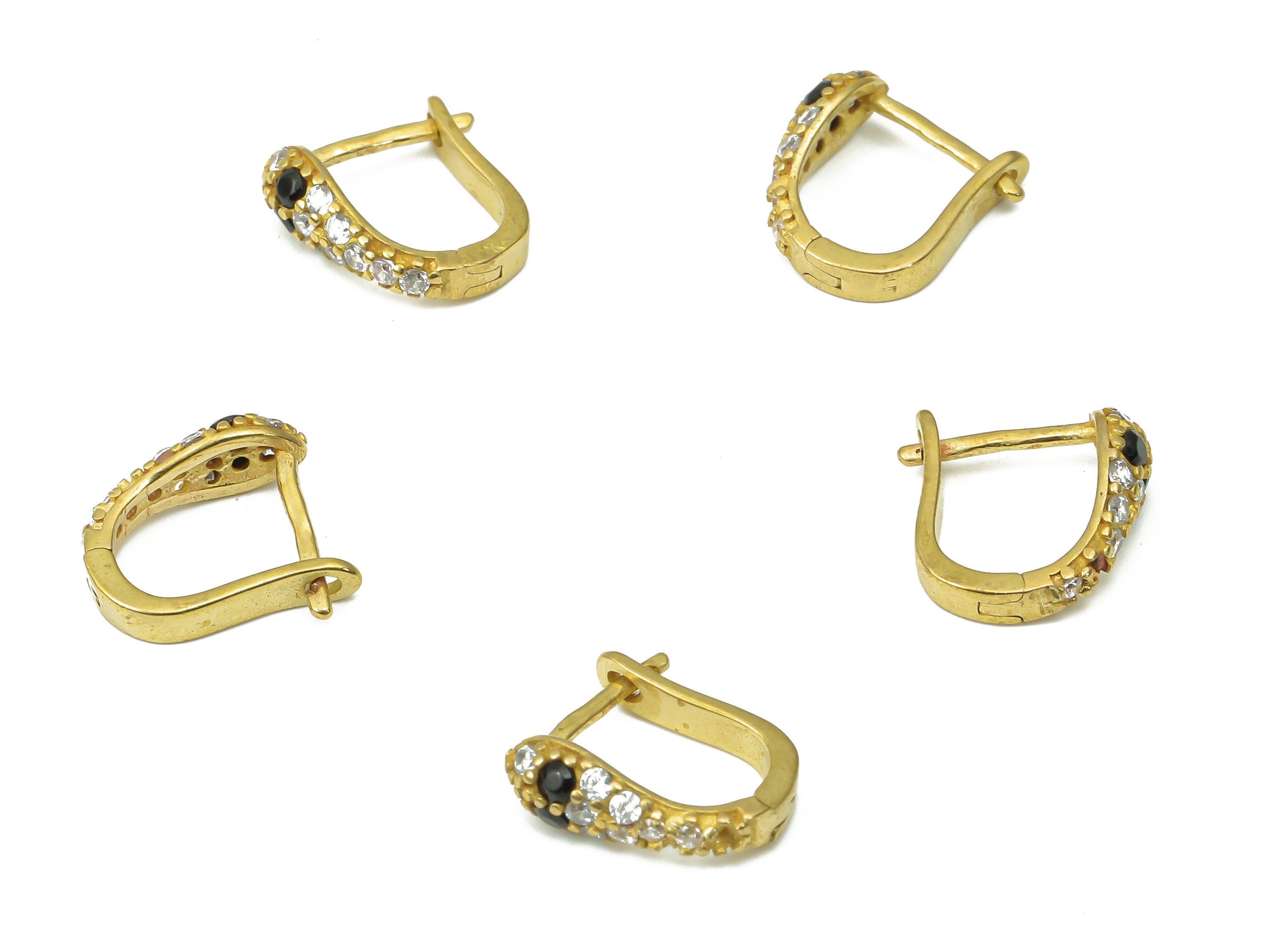 Brass Snake Huggie – Raw Brass Dainty Snake Zircon Stud Earrings – Earring with Open Ring – Earring Supply - 12.3x11.97x2.02mm - PP7361 - DOMEDBAZAAR