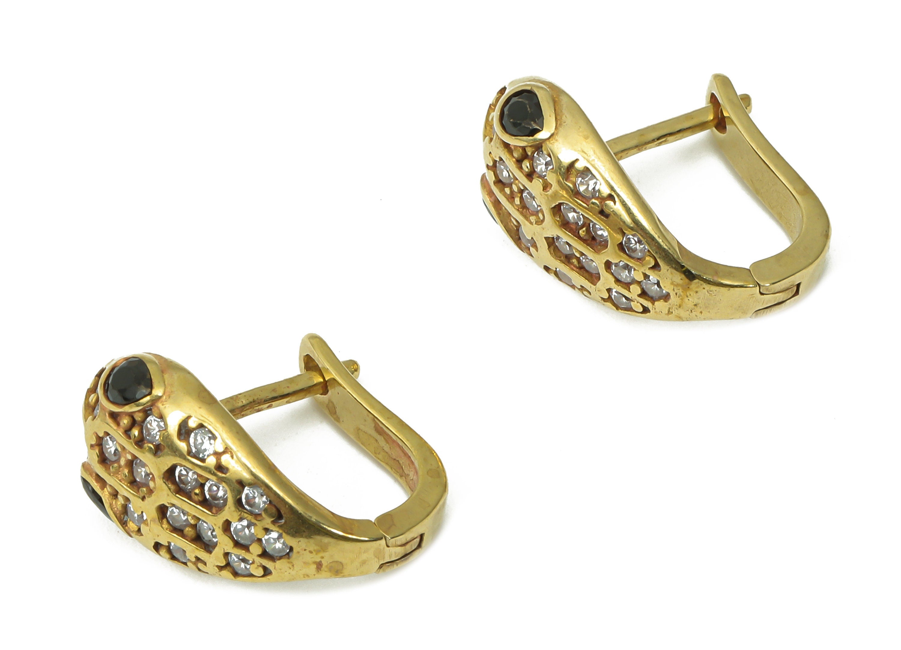 Brass Snake Huggie – Raw Brass Dainty Snake Zircon Stud Earrings – Earring with Open Ring – Earring Supply - 15.5x12.58x2.28mm - PP7368 - DOMEDBAZAAR
