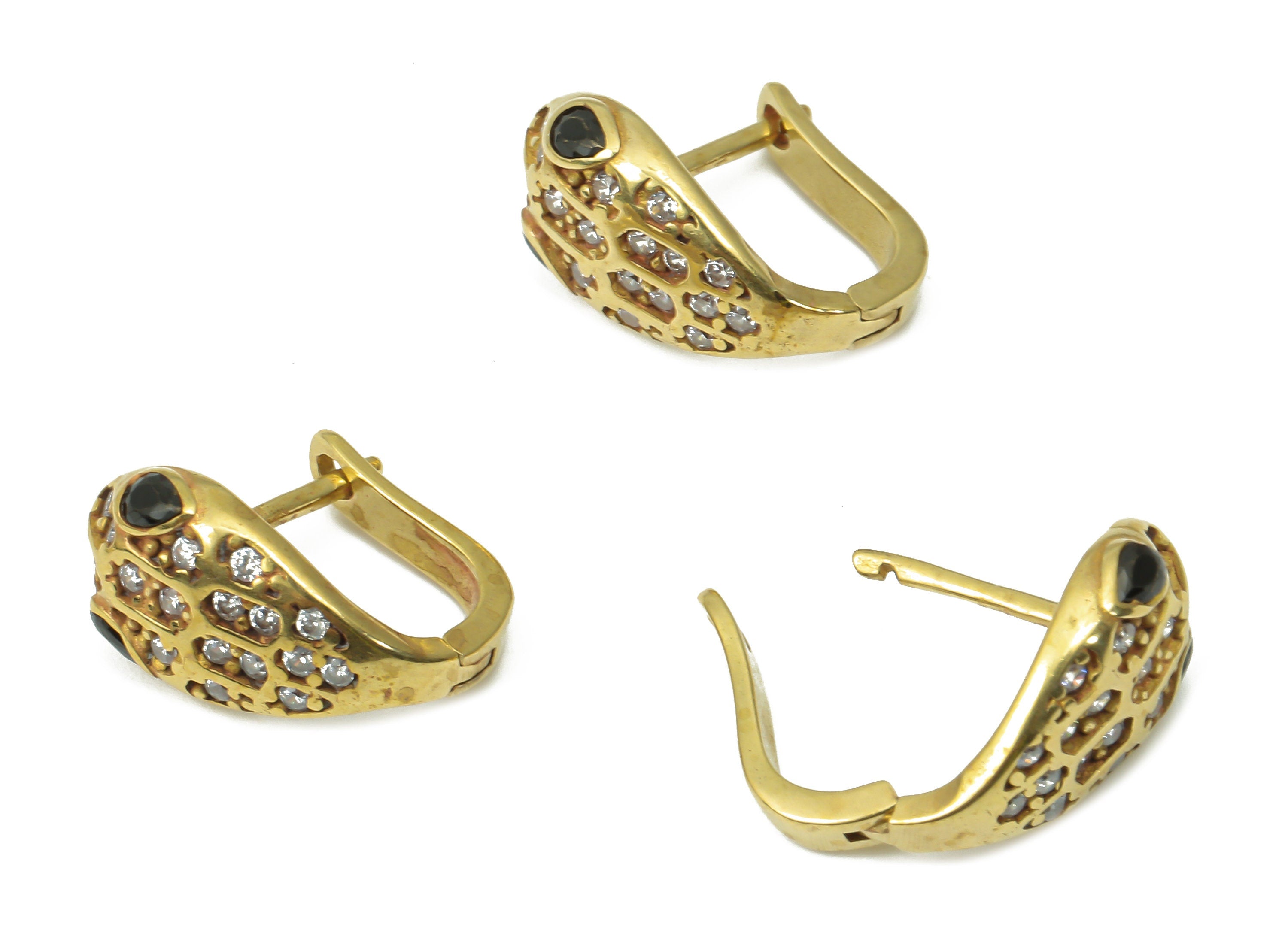 Brass Snake Huggie – Raw Brass Dainty Snake Zircon Stud Earrings – Earring with Open Ring – Earring Supply - 15.5x12.58x2.28mm - PP7368 - DOMEDBAZAAR