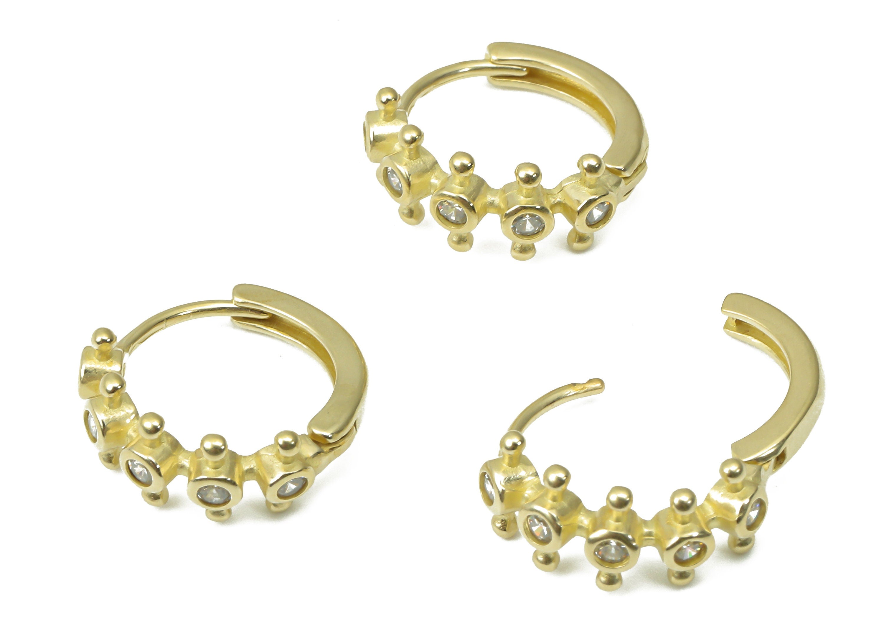 Brass Round Hoop Earring - Dainty Beads Huggies with Open Ring - Zircon Small Hoop Earrings - Jewelry Making - 15.38x15.38x2.22mm - PP7369 - DOMEDBAZAAR