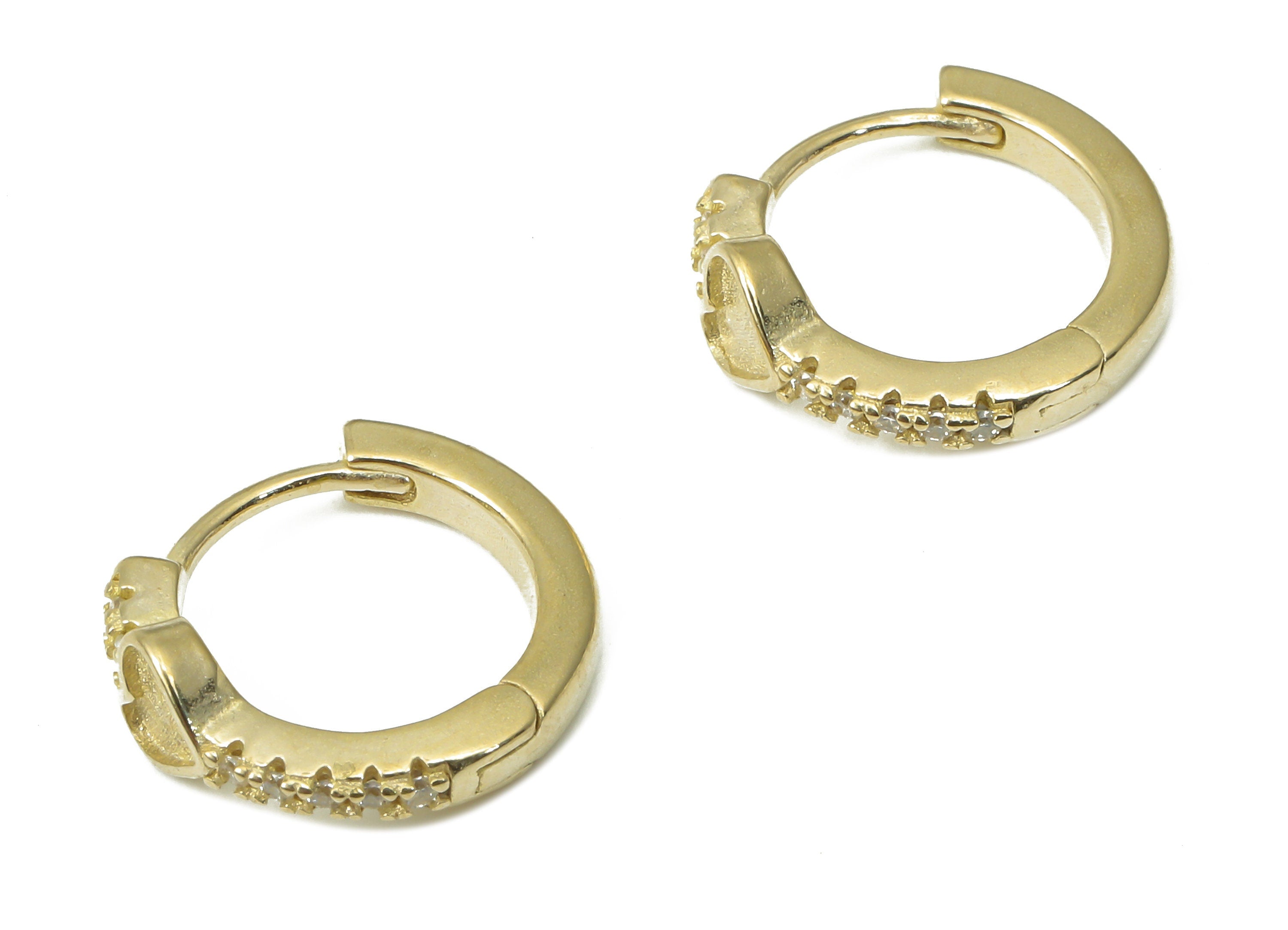 Brass Round Hoop Earring - Dainty Heart Huggies with Open Ring - Zircon Small Hoop Earrings - Jewelry Making - 13.79x12.4x1.8mm - PP7370 - DOMEDBAZAAR