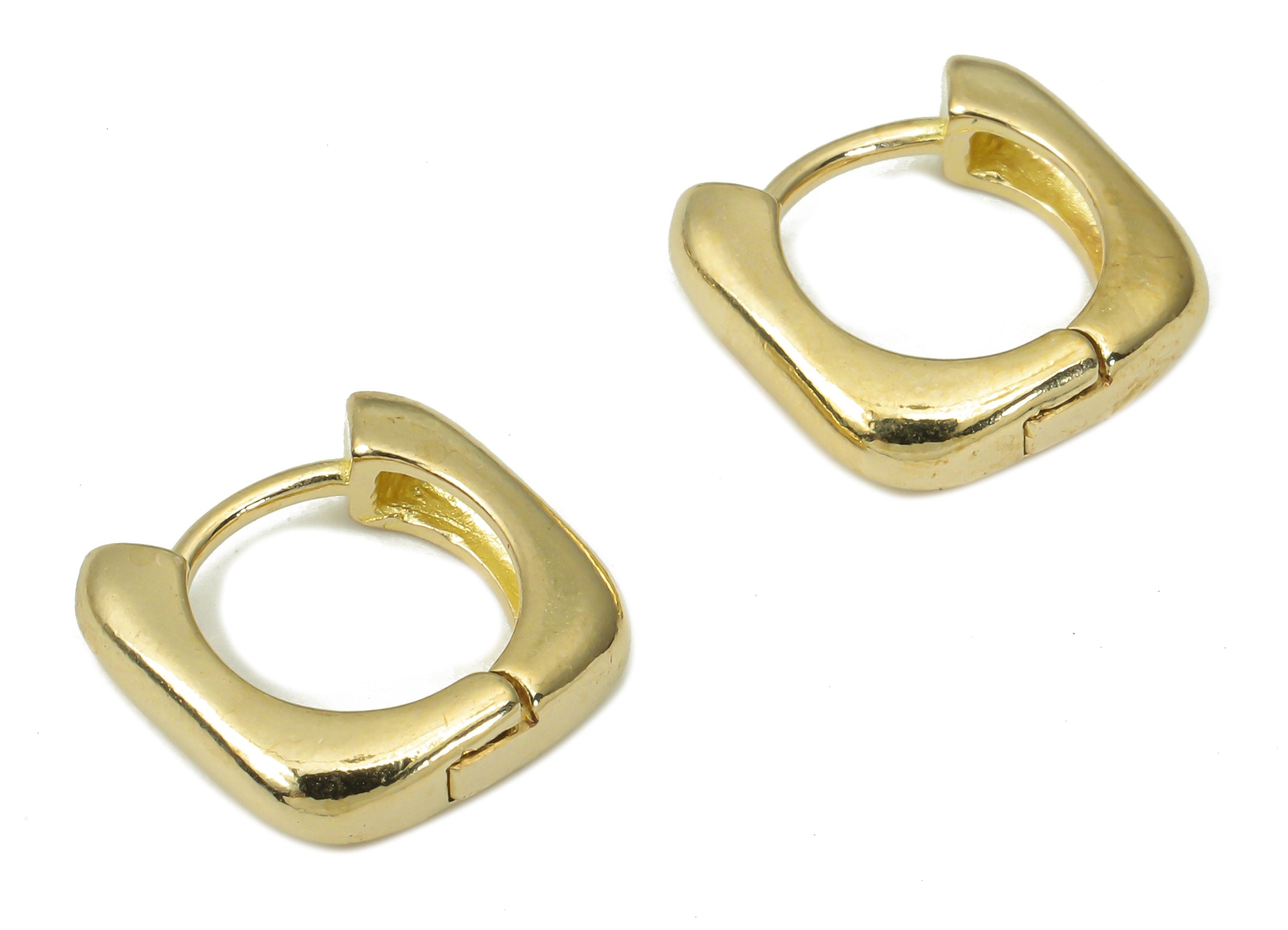 Brass Round Hoop Huggie - Brass Square Hoop Earrings – Chunky Wide Shiny Circle Hoop Earrings – Jewelry Supplies - 11.38x11.72x2.97mm-PP7379 - DOMEDBAZAAR