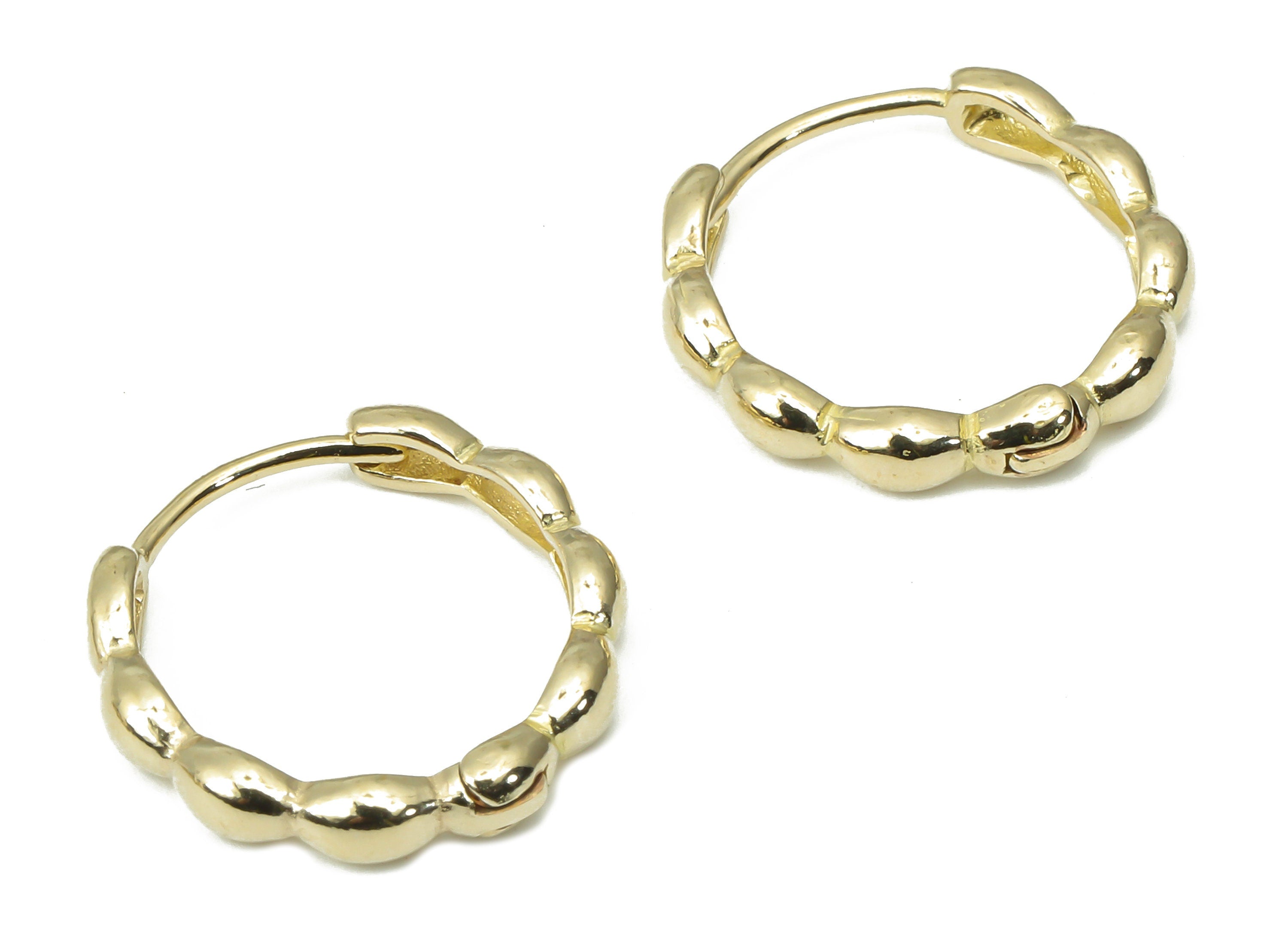 Brass Round Hoop Huggies - Brass Beaded Hoop Earrings – Chunky Wide Shiny Round Hoop Earrings – Jewelry Supplies - 15.94x15.3x2.7mm - PP7373 - DOMEDBAZAAR