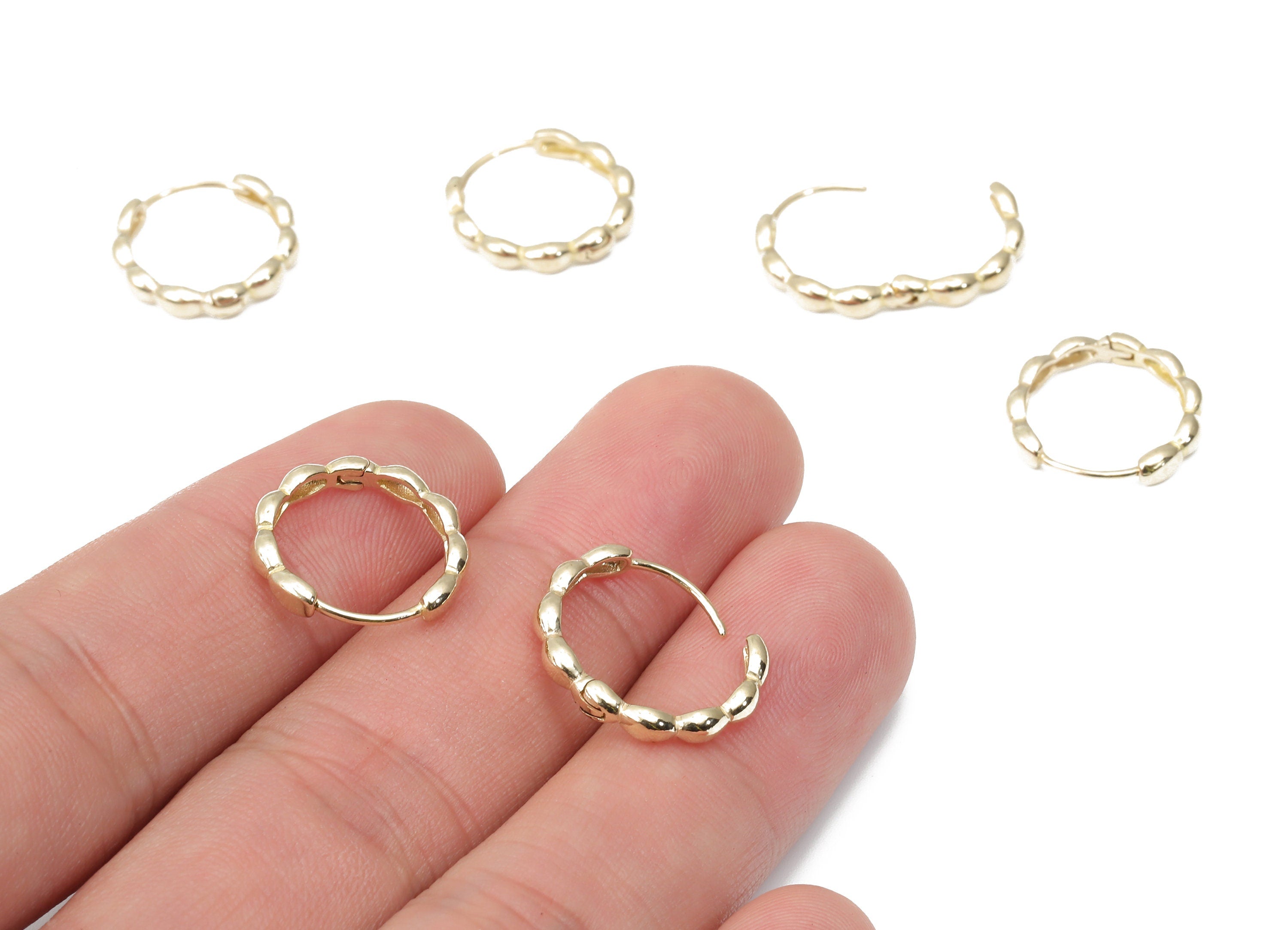Brass Round Hoop Huggies - Brass Beaded Hoop Earrings – Chunky Wide Shiny Round Hoop Earrings – Jewelry Supplies - 15.94x15.3x2.7mm - PP7373 - DOMEDBAZAAR