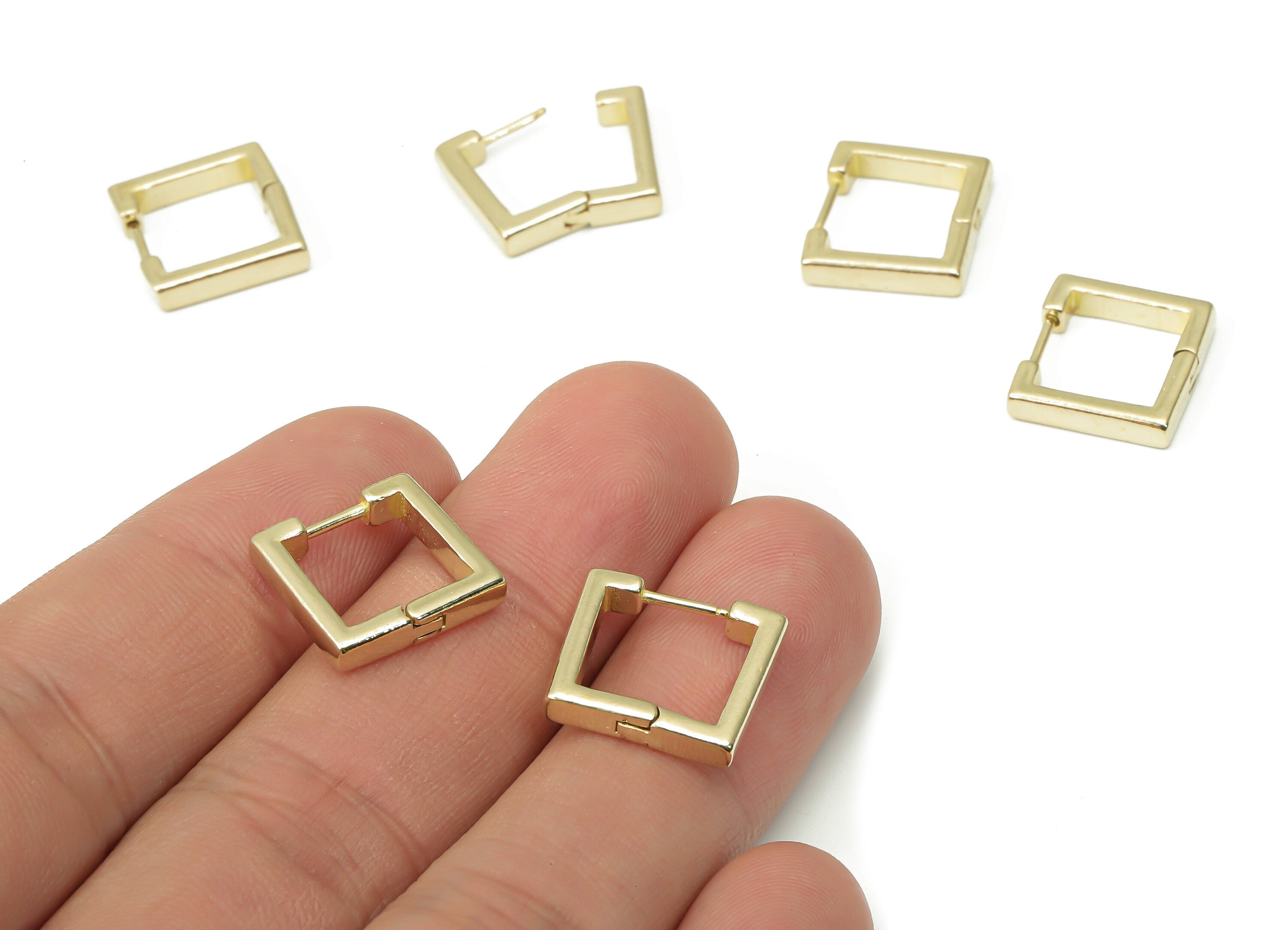 Brass Square Hoop Huggie - Raw Brass Minimalist Hoop Earrings – Geometric Earring Finding - Jewelry Supplies - 14x13.56x3.02mm - PP7390 - DOMEDBAZAAR