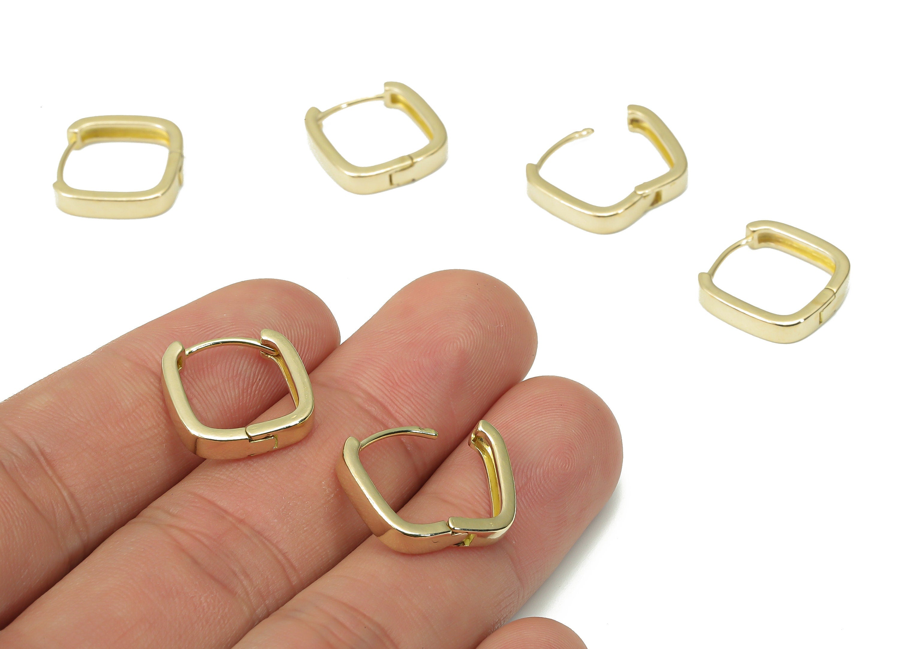 Brass Square Hoop Huggie - Raw Brass Minimalist Hoop Earrings – Geometric Earring Finding - Jewelry Supplies - 15.12x15.18x1.8mm - PP7386 - DOMEDBAZAAR