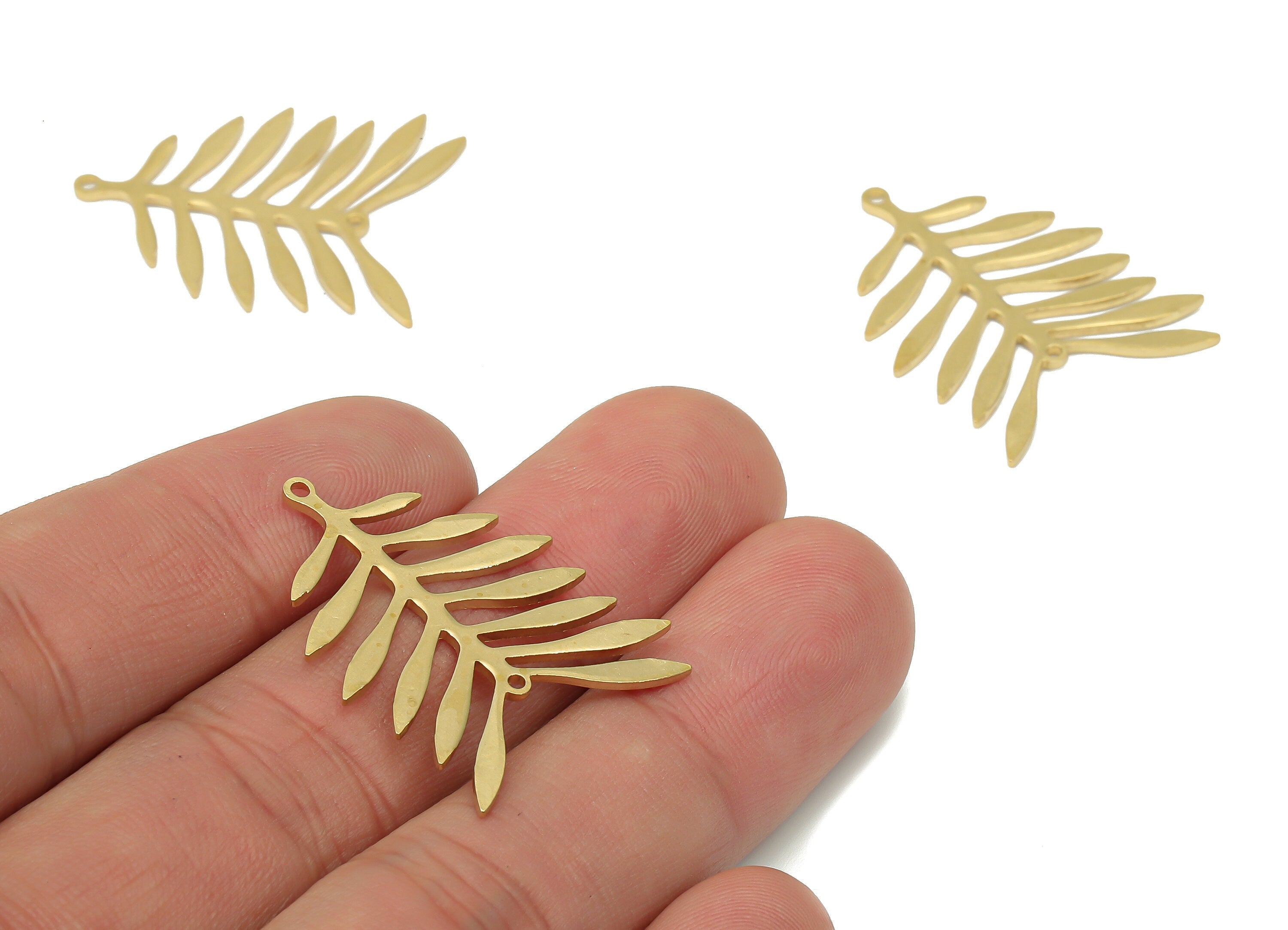 Brass Needle Leaved Leaves Earring Connectors - Raw Brass Leaf Pendant - Earring Charms for Jewelry Making - 29.34x23.51x0.92mm - PP7347 - DOMEDBAZAAR