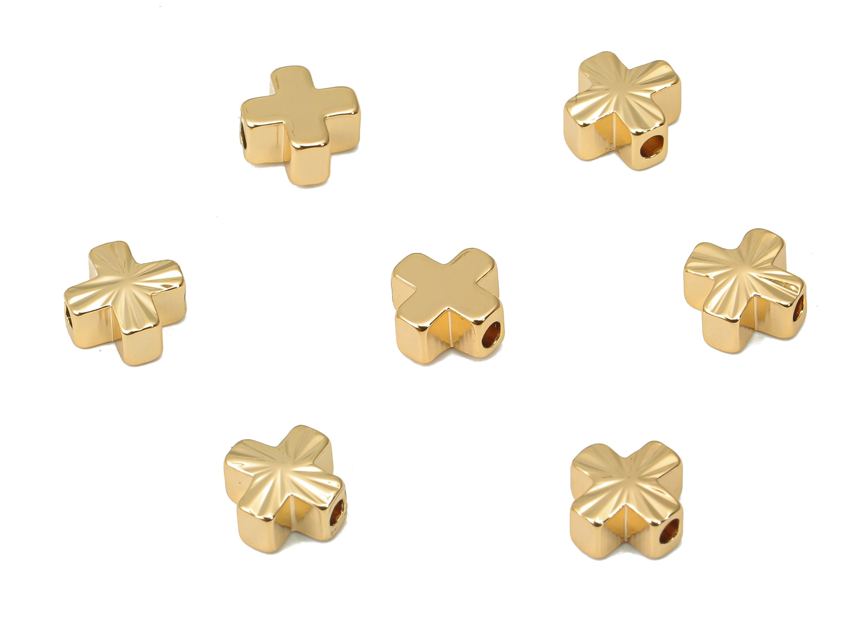 Gold Cross Beads – Brass Cross Spacer Beads – Bracelet Beads - 18K Real Gold Plated Brass - Jewelry Making Supplies - 6x6x3.1mm - RGP4454 - DOMEDBAZAAR