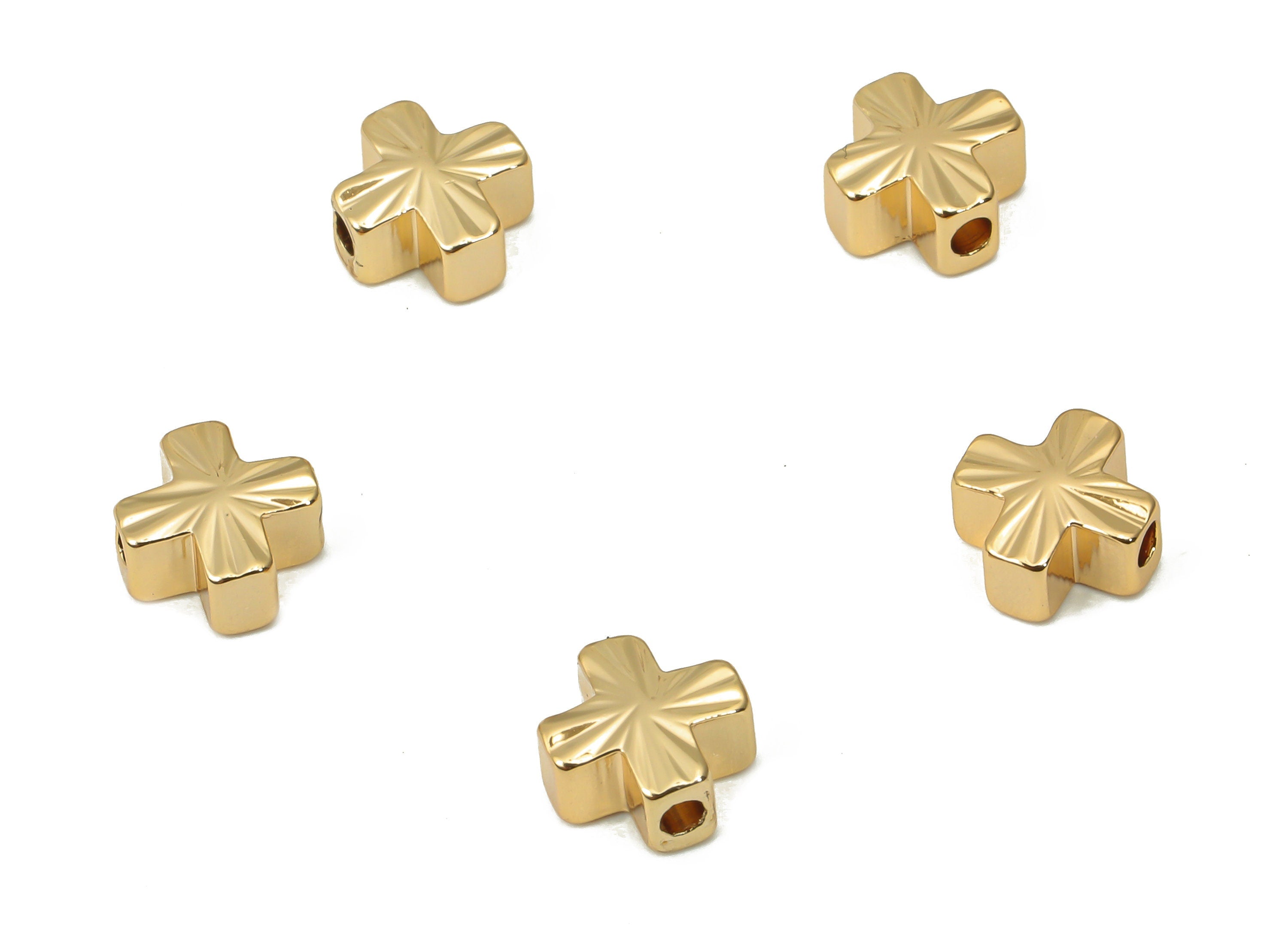 Gold Cross Beads – Brass Cross Spacer Beads – Bracelet Beads - 18K Real Gold Plated Brass - Jewelry Making Supplies - 6x6x3.1mm - RGP4454 - DOMEDBAZAAR