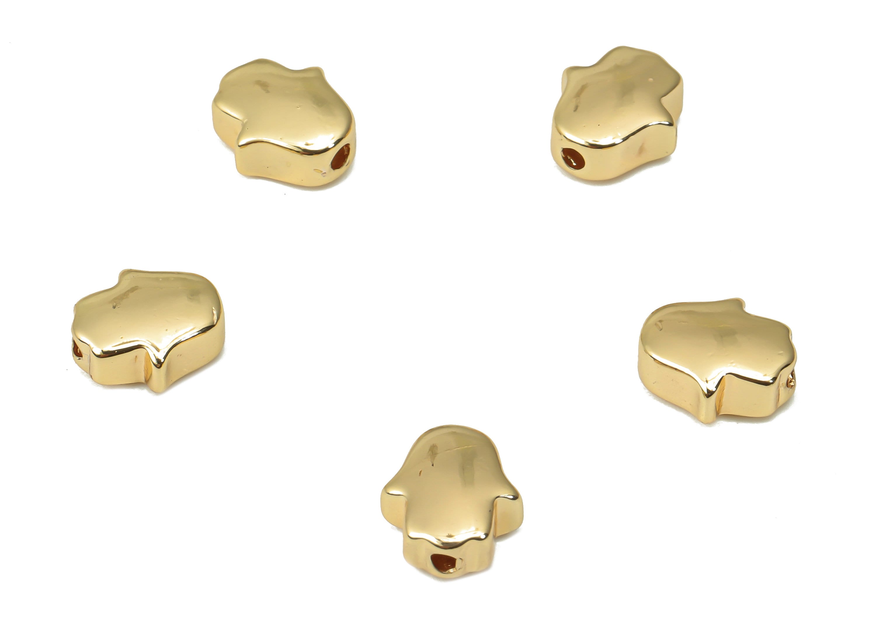 Gold Hamsa Hand Beads – Brass Hand Spacer Beads – Hand Charms - Bracelet Beads - 18K Real Gold Plated Brass - 7.9mx7.09x3.55mm - RGP4442 - DOMEDBAZAAR