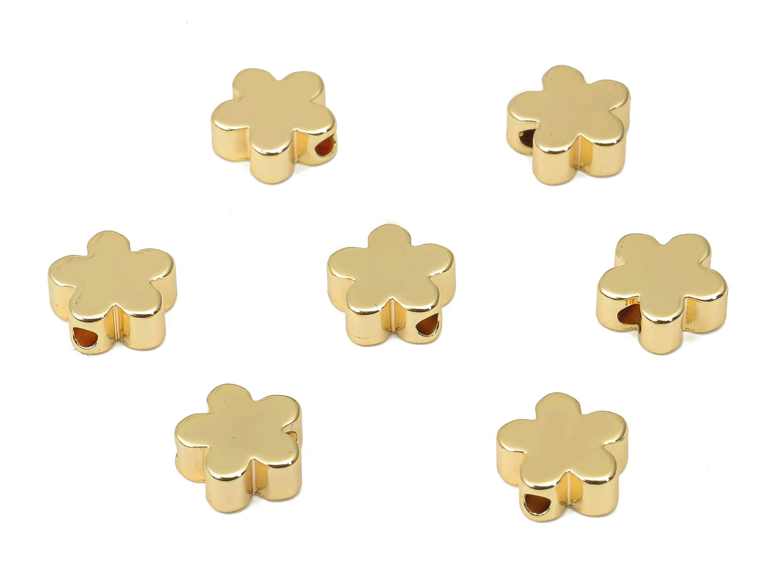 Gold Flower Beads – Brass Flower Spacer Beads – Flower Charms - Bracelet Beads - 18K Real Gold Plated Brass - 7.6x7.6x3.14mm - RGP4428 - DOMEDBAZAAR