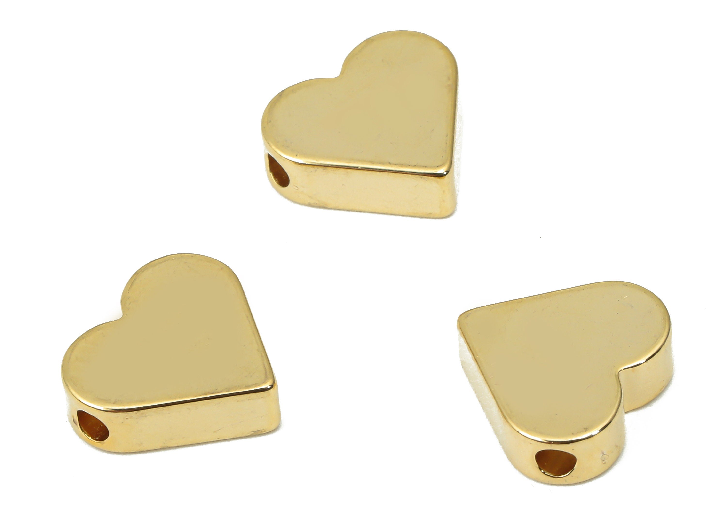 Gold Heart Beads – Brass Heart Spacer Beads – Bracelet Beads - 18K Real Gold Plated Brass - Jewelry Making - 10.93x9.95x3.28mm - RGP4427 - DOMEDBAZAAR